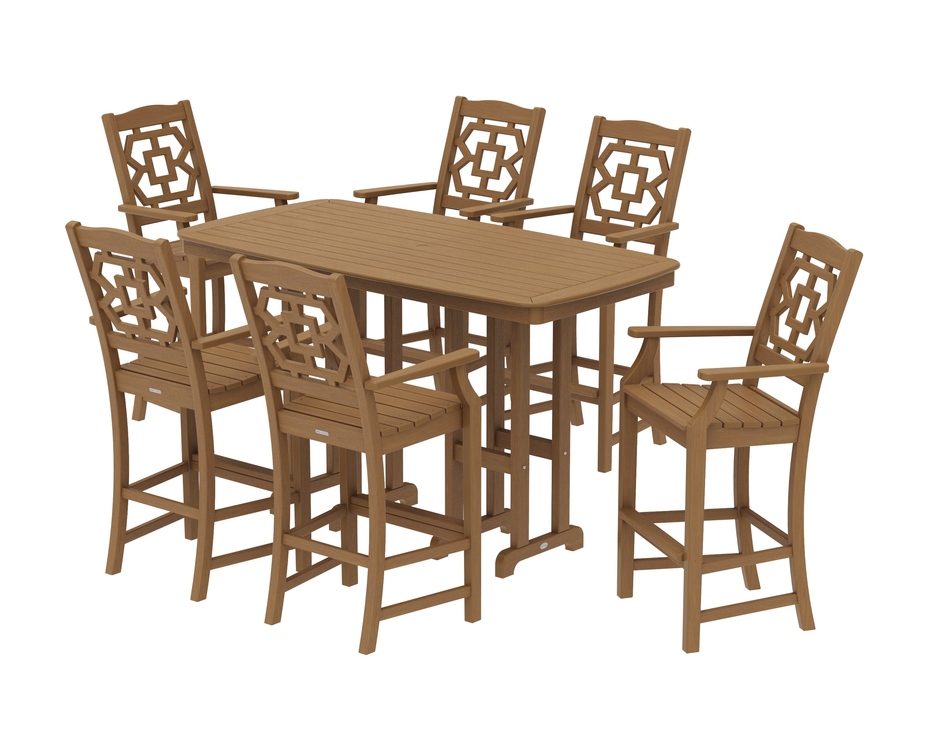 Chinoiserie Arm Chair 7-Piece Bar Set in Natural