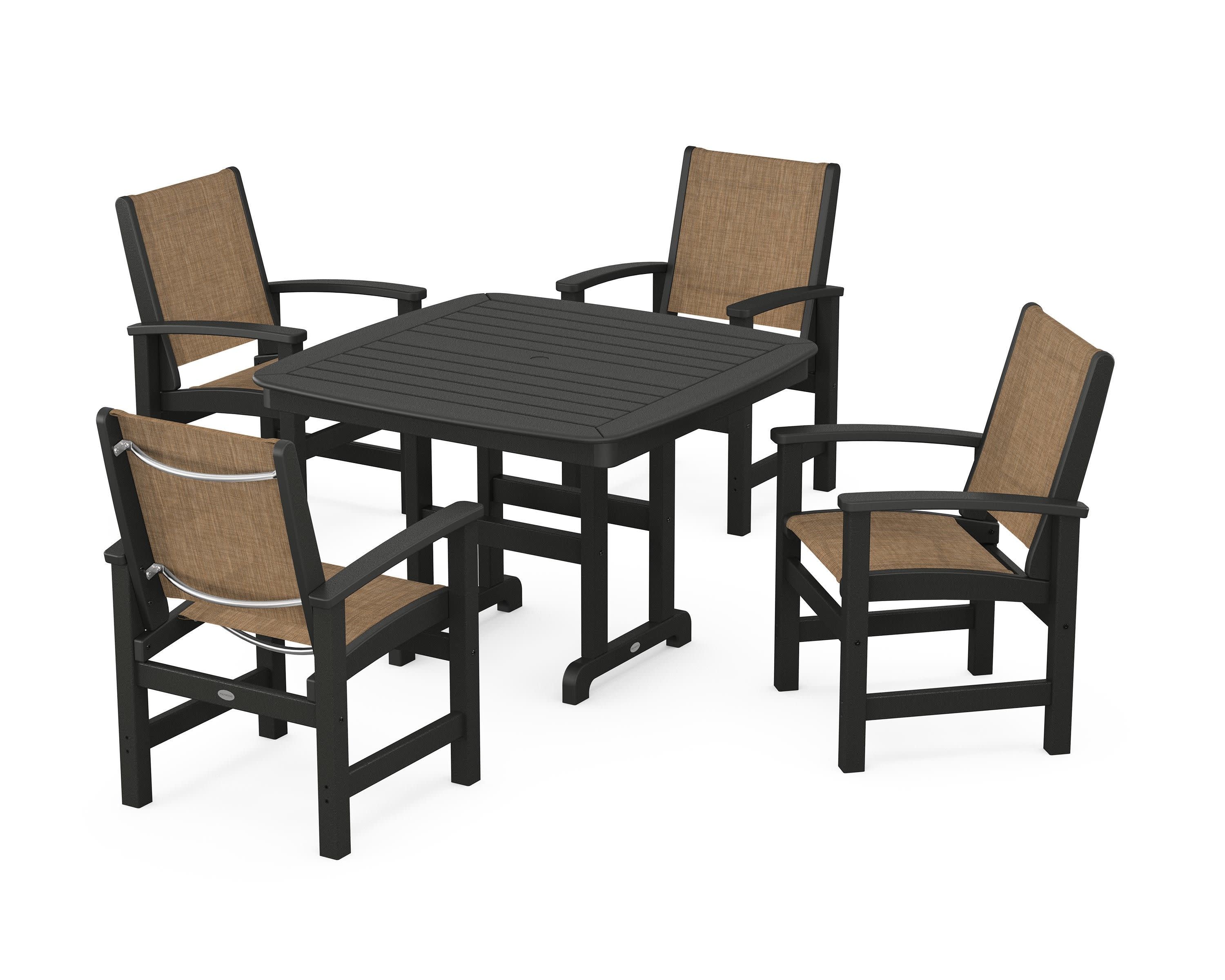Coastal 5-Piece Dining Set in Black / Burlap Sling
