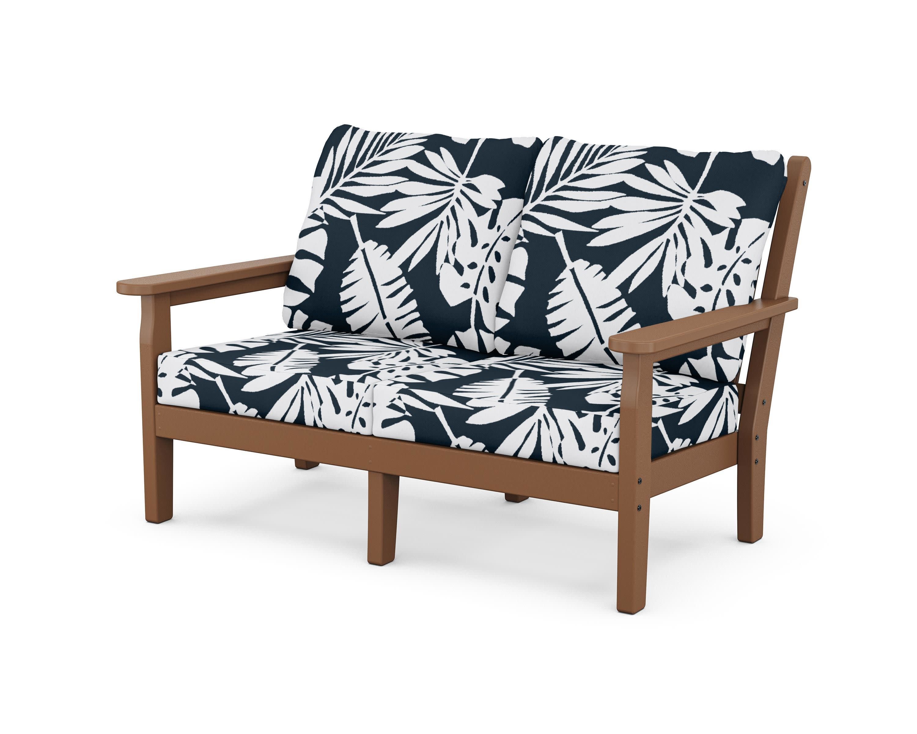 Chippendale Deep Seating Loveseat in Teak / Leaf Marine Indigo