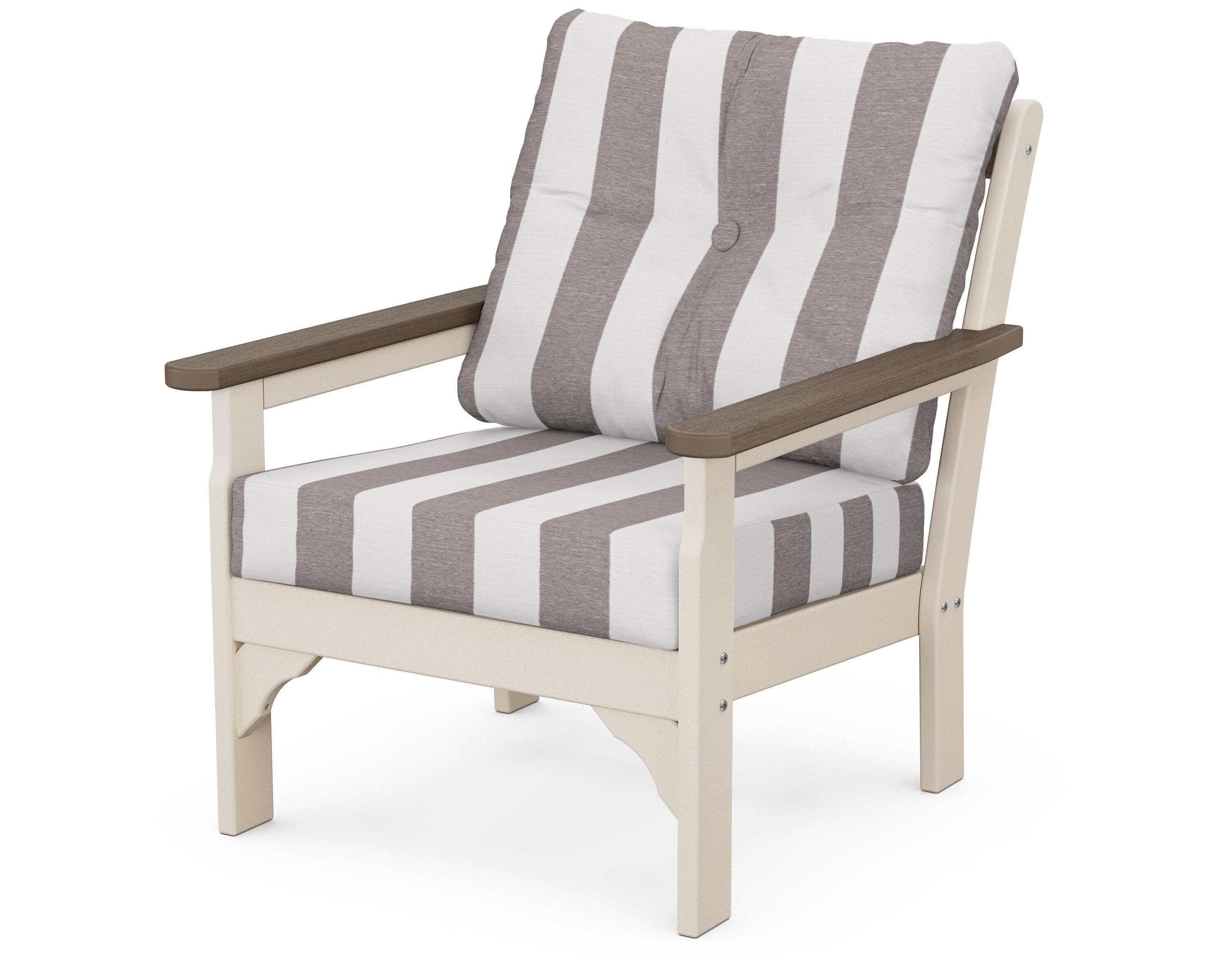 Vineyard Deep Seating Chair in Sand / Kona / Cabana Stripe Grey Mist