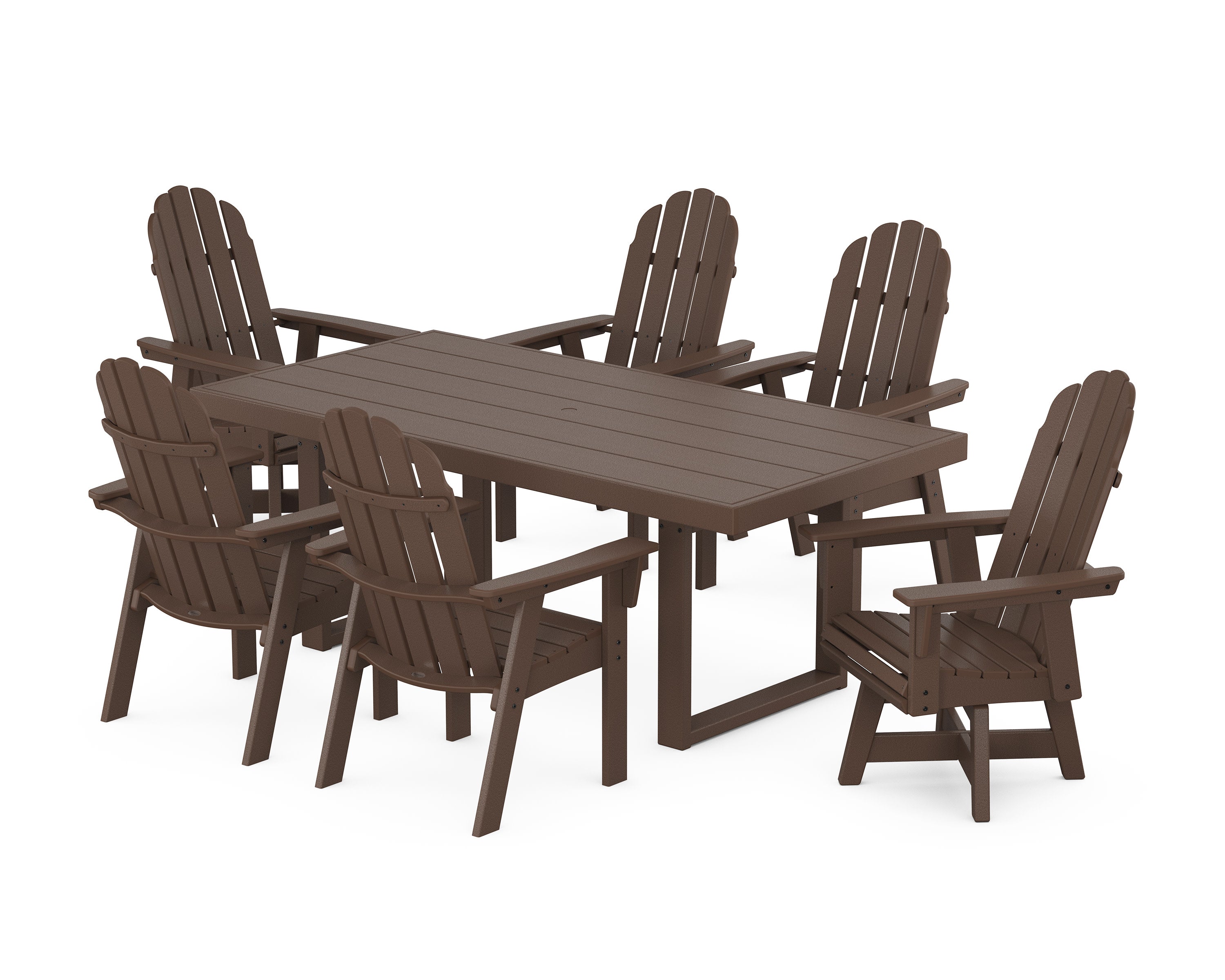 Vineyard Curveback Adirondack Swivel Chair 7-Piece Dining Set in Mahogany