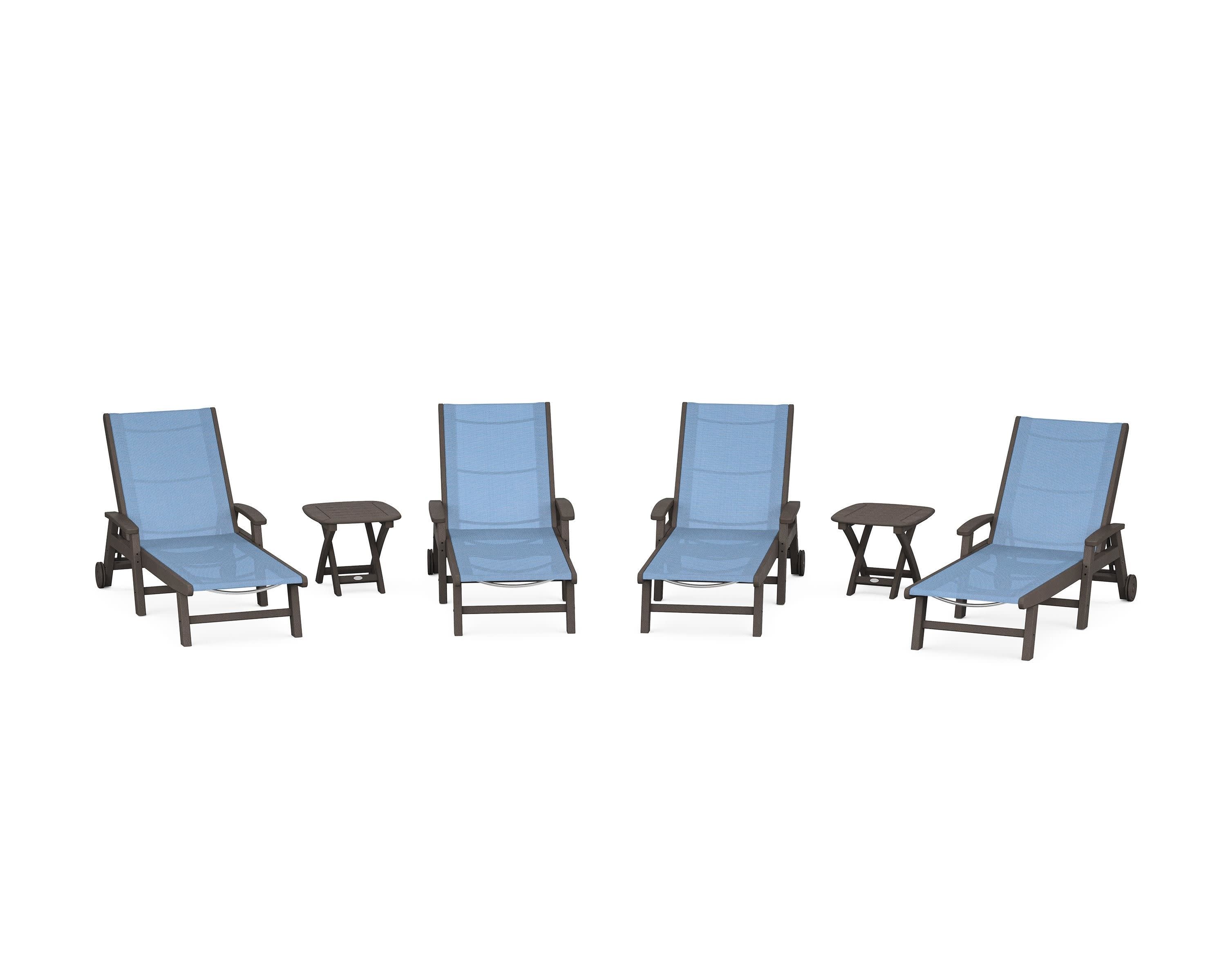 Coastal Chaise 6-Piece Set with Wheels in Vintage Coffee / Poolside Sling