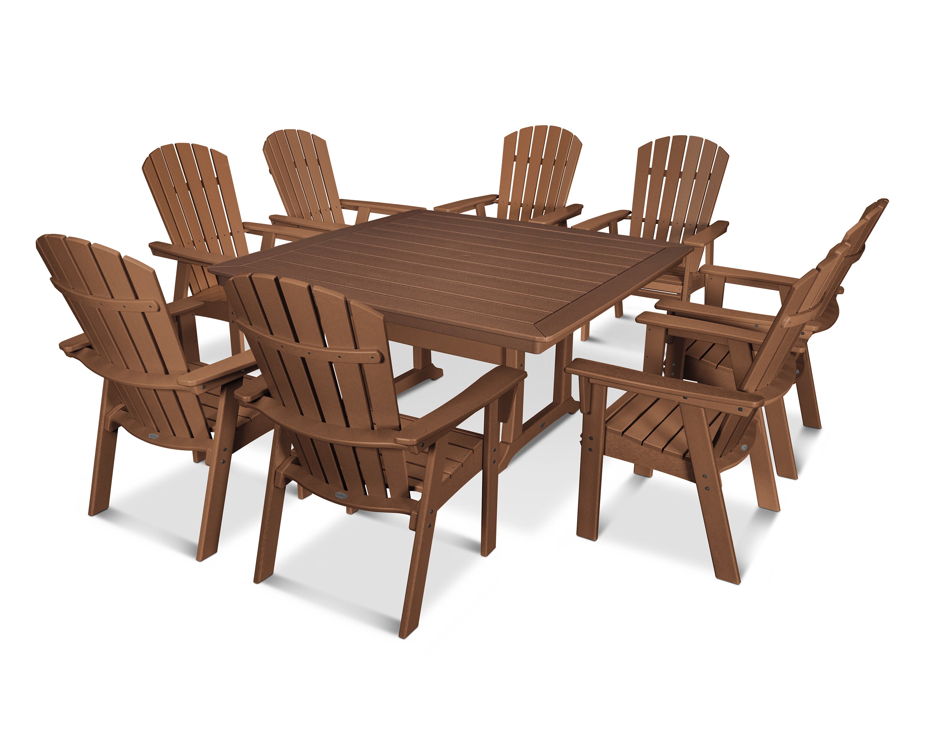 Nautical Adirondack 9-Piece Trestle Dining Set in Teak