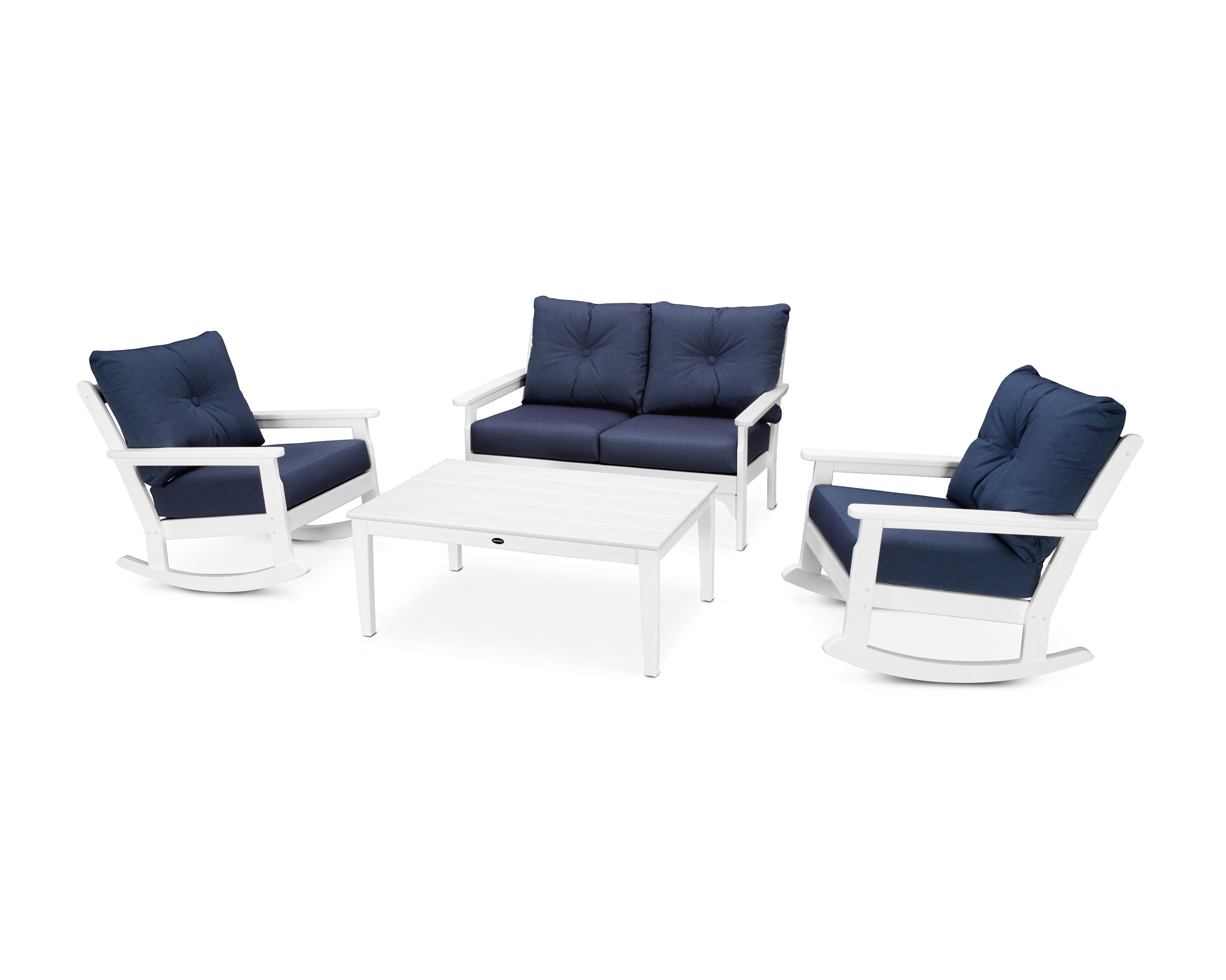 Vineyard 4-Piece Deep Seating Rocking Chair Set in Vintage White / Spectrum Indigo