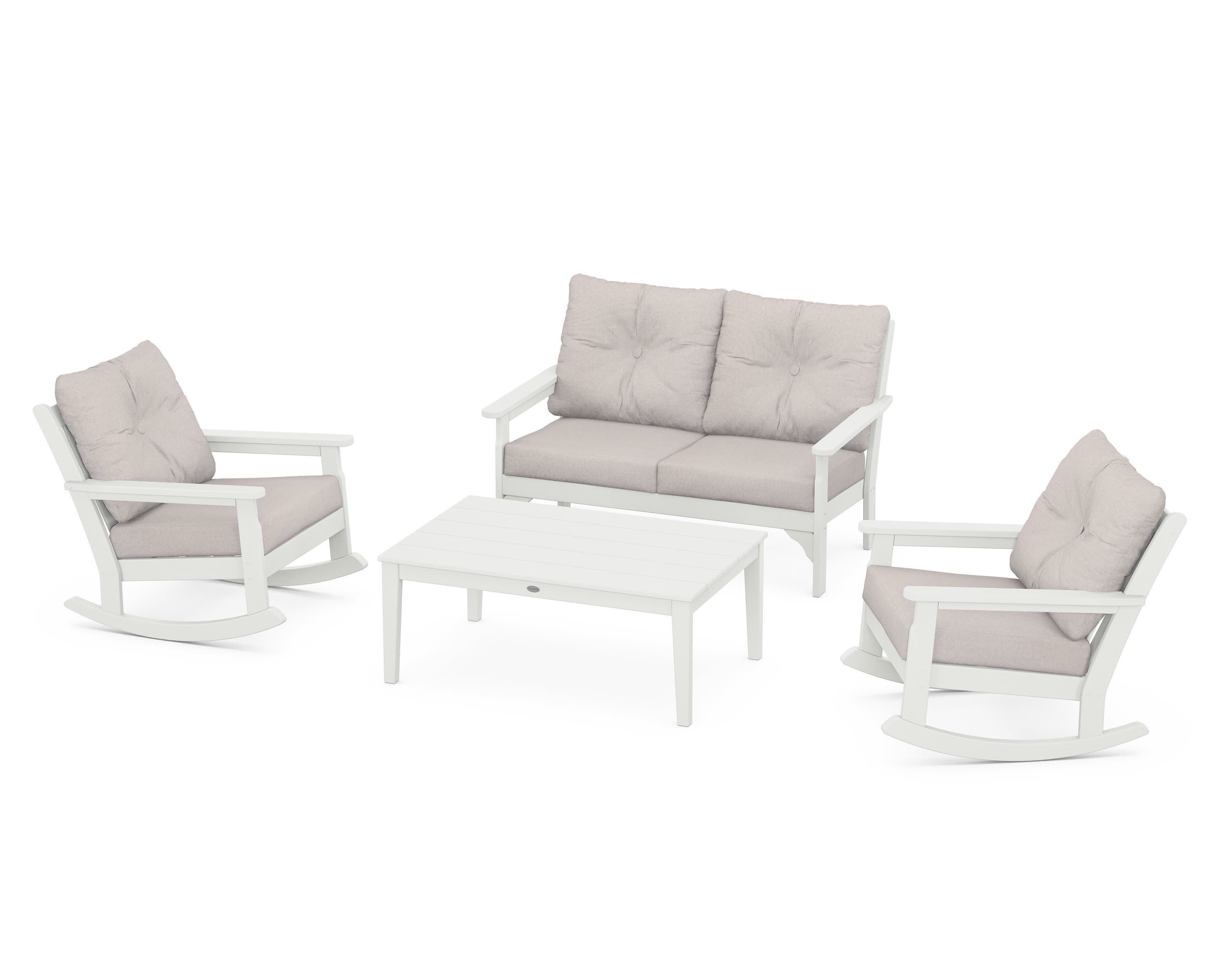 Vineyard 4-Piece Deep Seating Rocking Chair Set in Vintage White / Dune Burlap