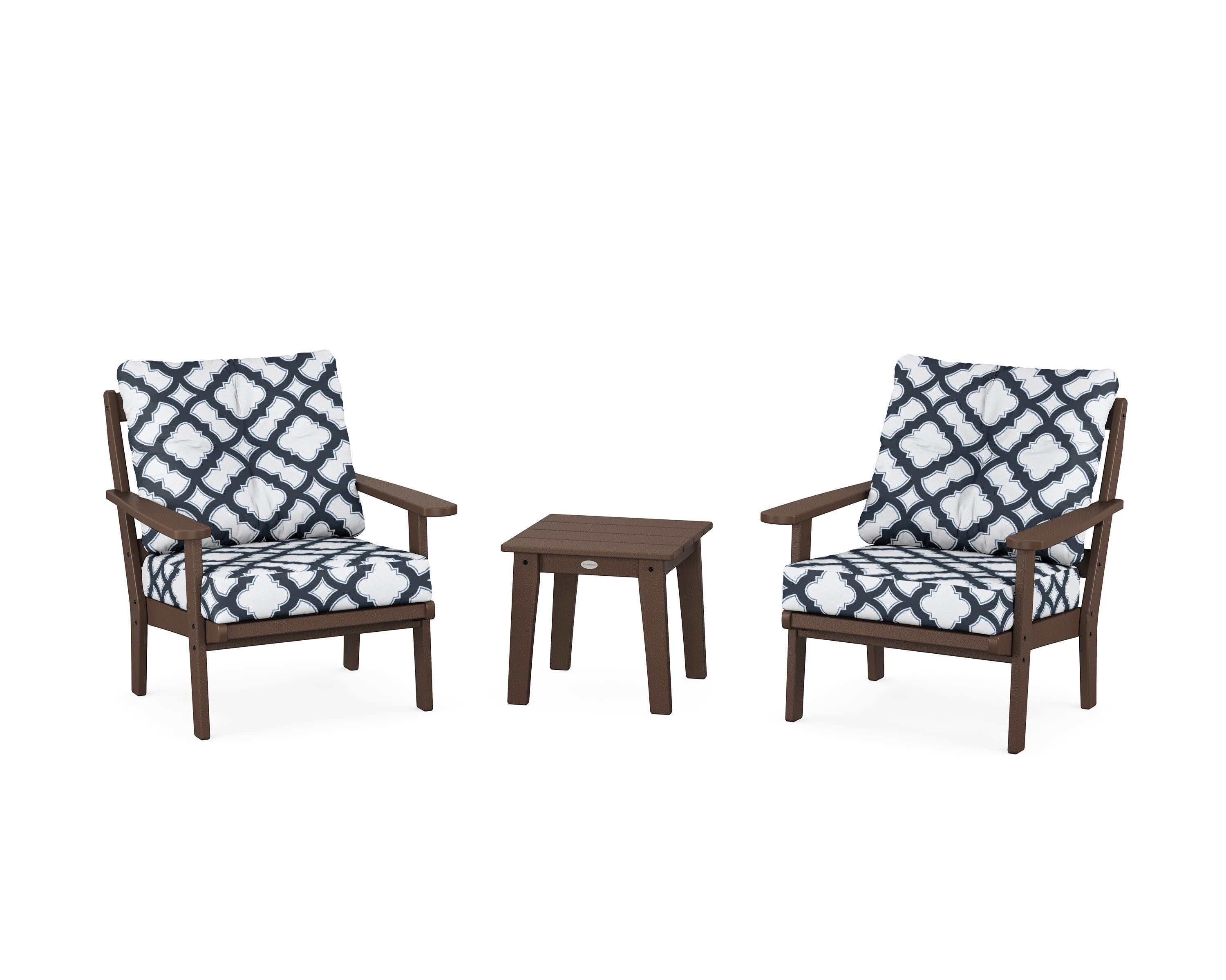 Mission 3-Piece Deep Seating Set in Mahogany / Trellis Marine Indigo