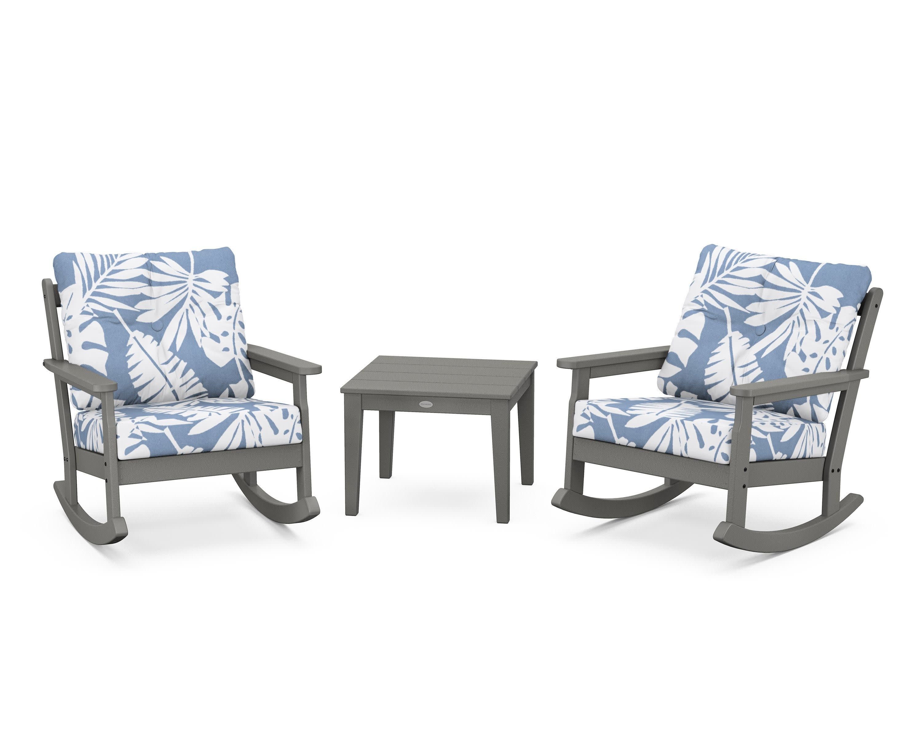 Vineyard 3-Piece Deep Seating Rocker Set in Slate Grey / Leaf Sky Blue