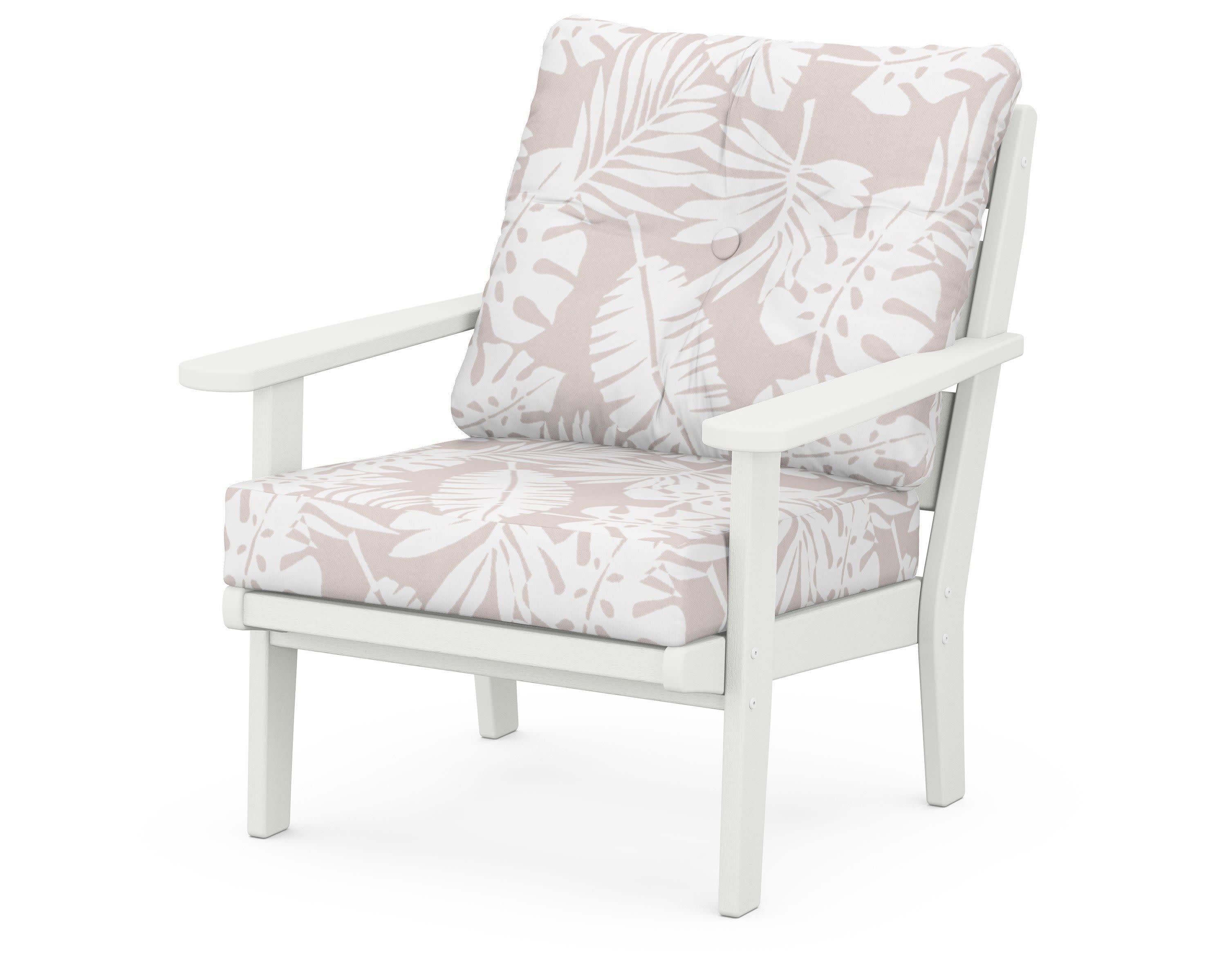 Lakeside Deep Seating Chair in Vintage White / Leaf Dune Burlap