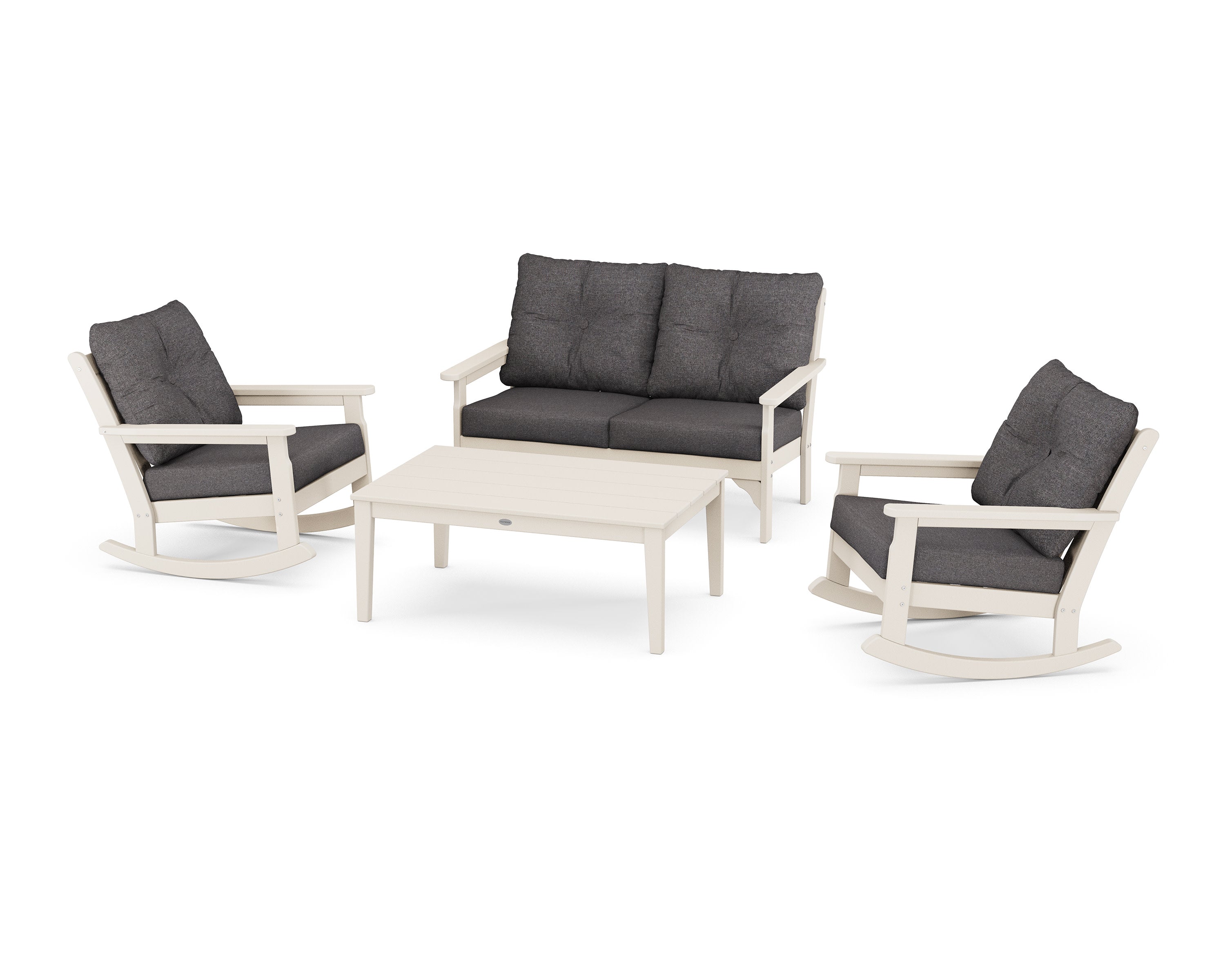 Vineyard 4-Piece Deep Seating Rocking Chair Set in Sand / Ash Charcoal