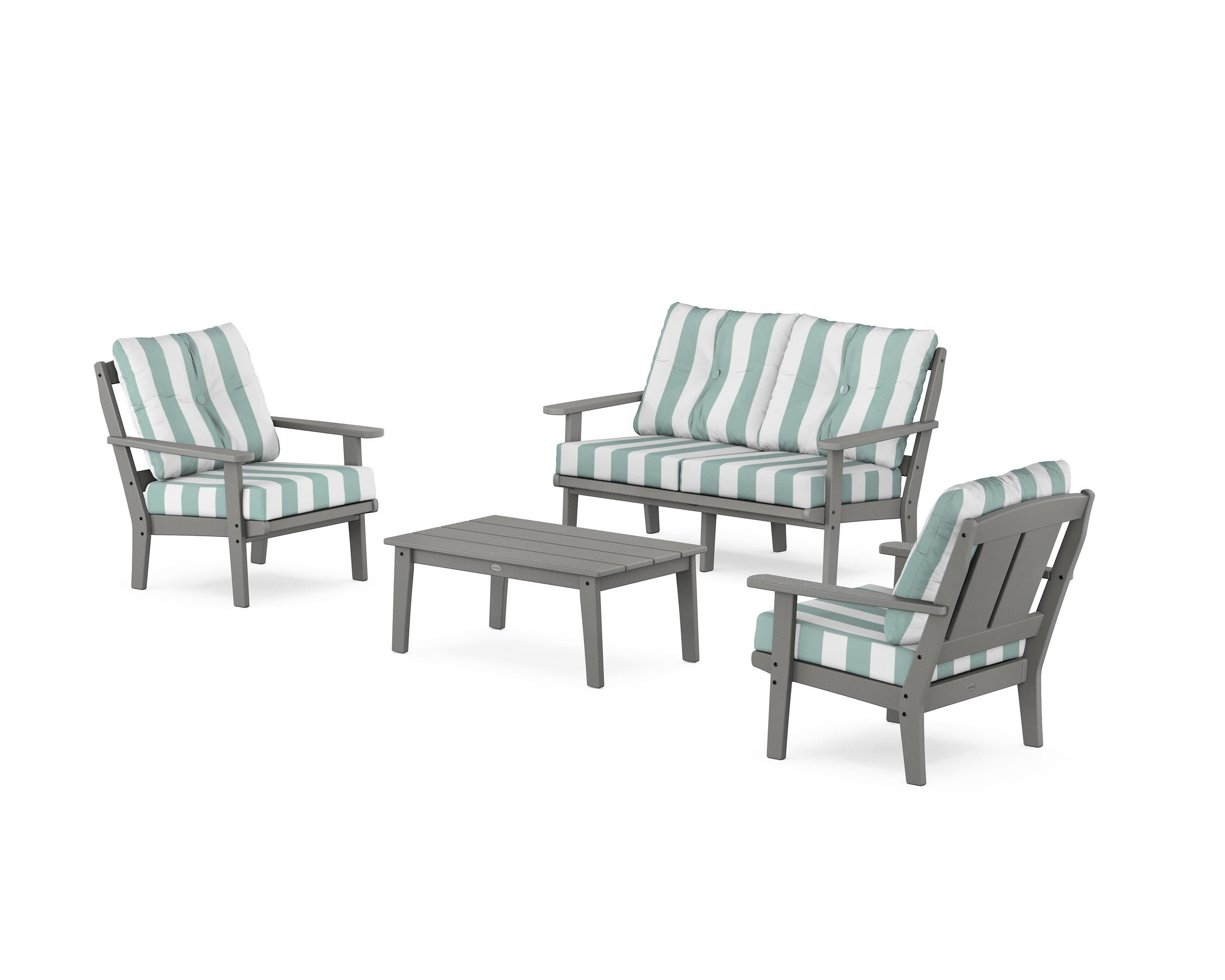 Mission 4-Piece Deep Seating Set with Loveseat in Slate Grey / Cabana Stripe Glacier Spa