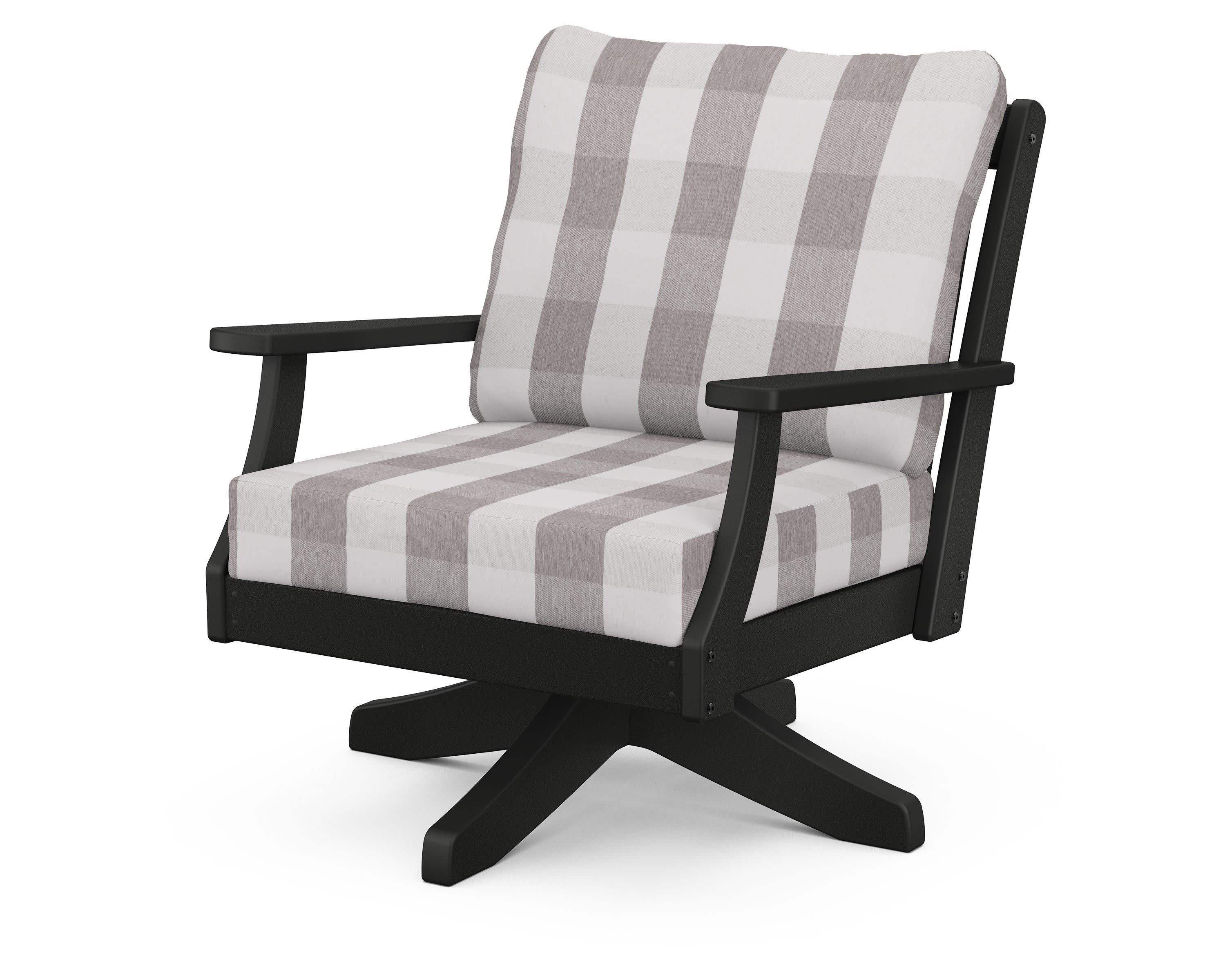 Braxton Deep Seating Swivel Chair in Black / Buffalo Plaid Grey Mist