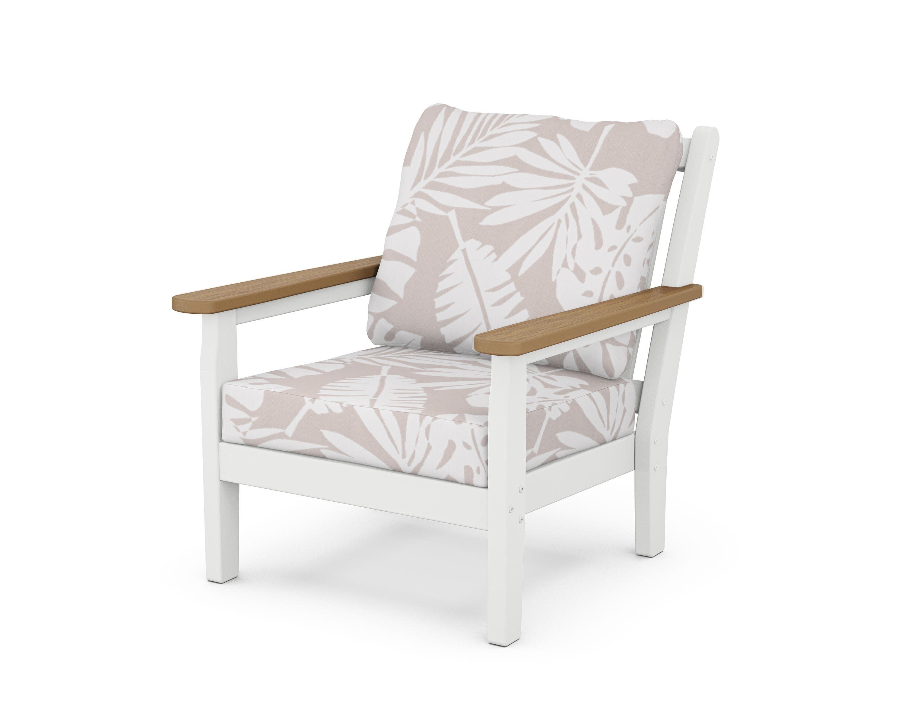 Chippendale Deep Seating Chair in White / Natural / Leaf Dune Burlap