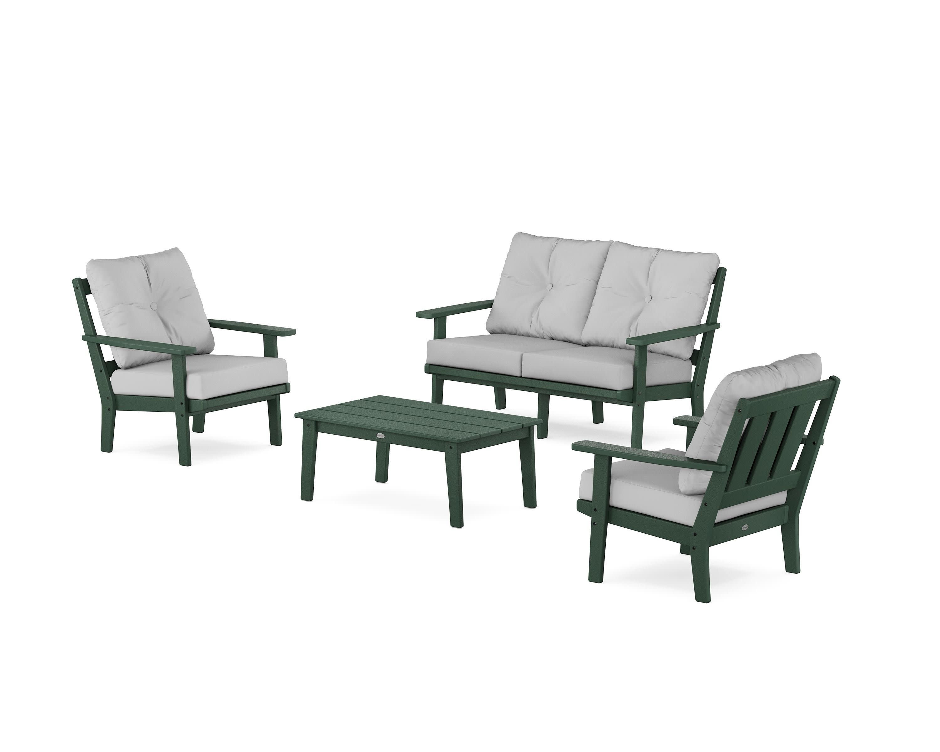 Oxford 4-Piece Deep Seating Set with Loveseat in Green / Cabana Stripe Marine Indigo
