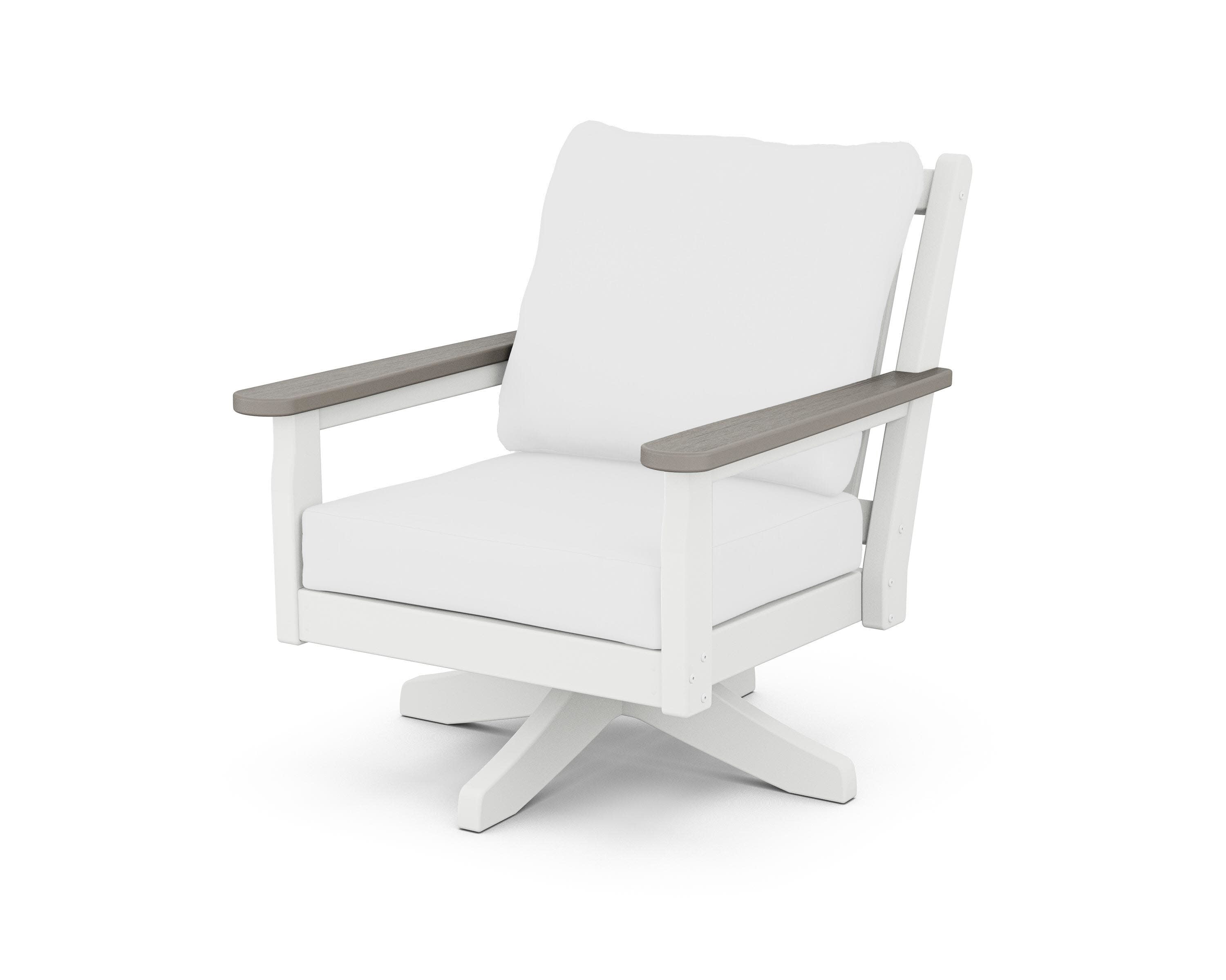 Chippendale Deep Seating Swivel Chair in White / Driftwood / Natural