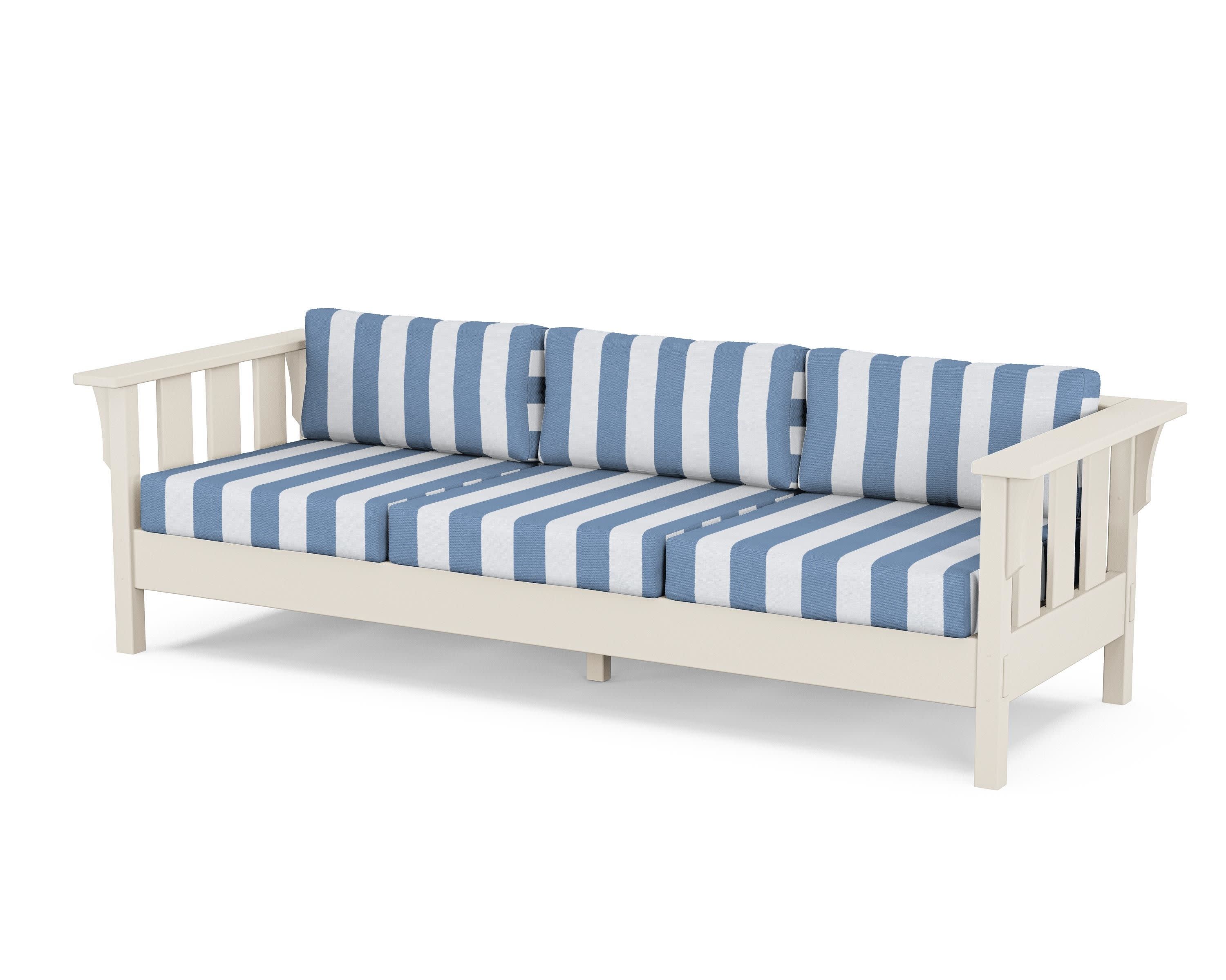 Acadia Deep Seating Sofa in Sand / Cabana Stripe Sky Blue