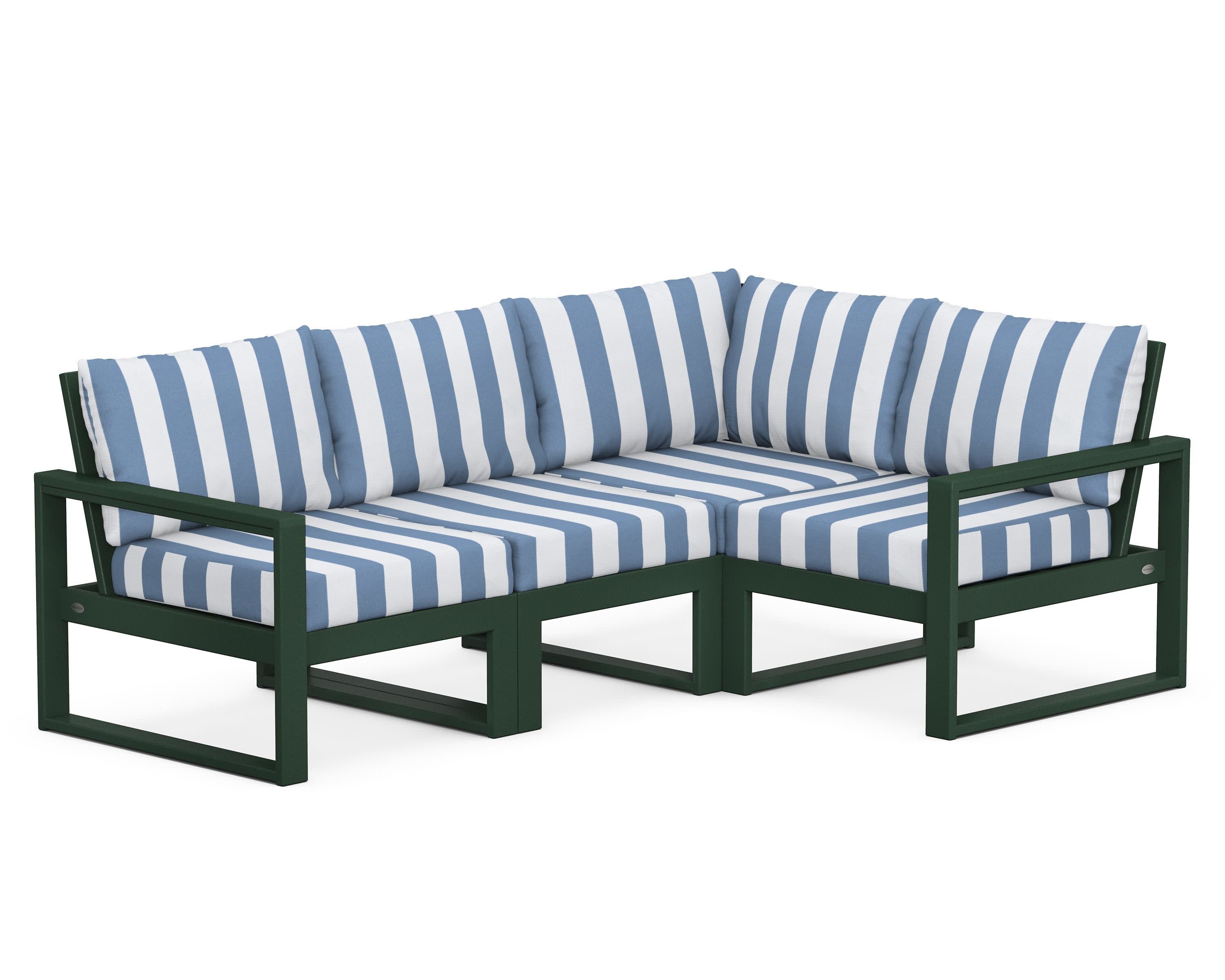 EDGE 4-Piece Modular Deep Seating Set in Green / Cabana Stripe Sky Blue