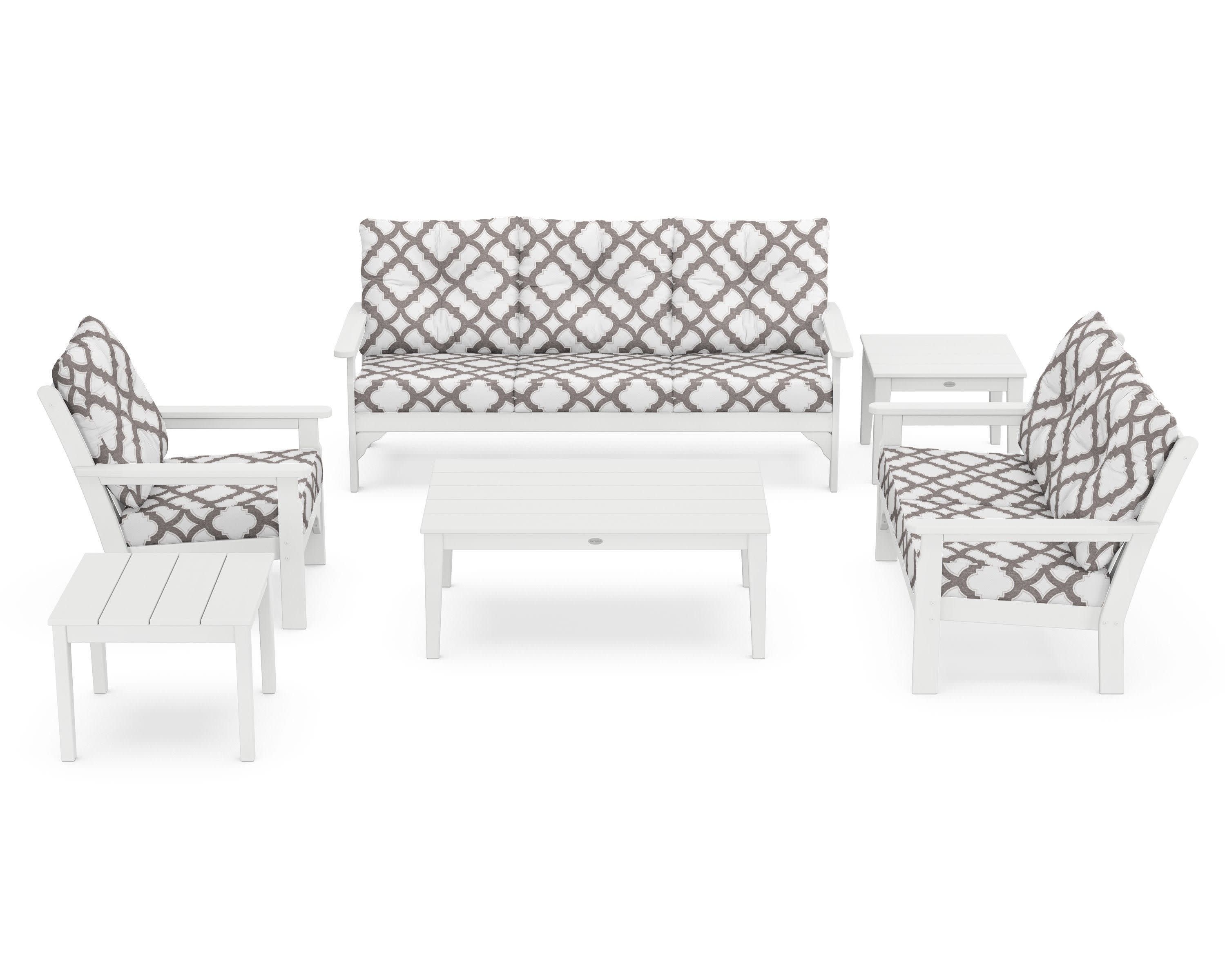 Vineyard 6-Piece Deep Seating Set in White / Trellis Grey Mist