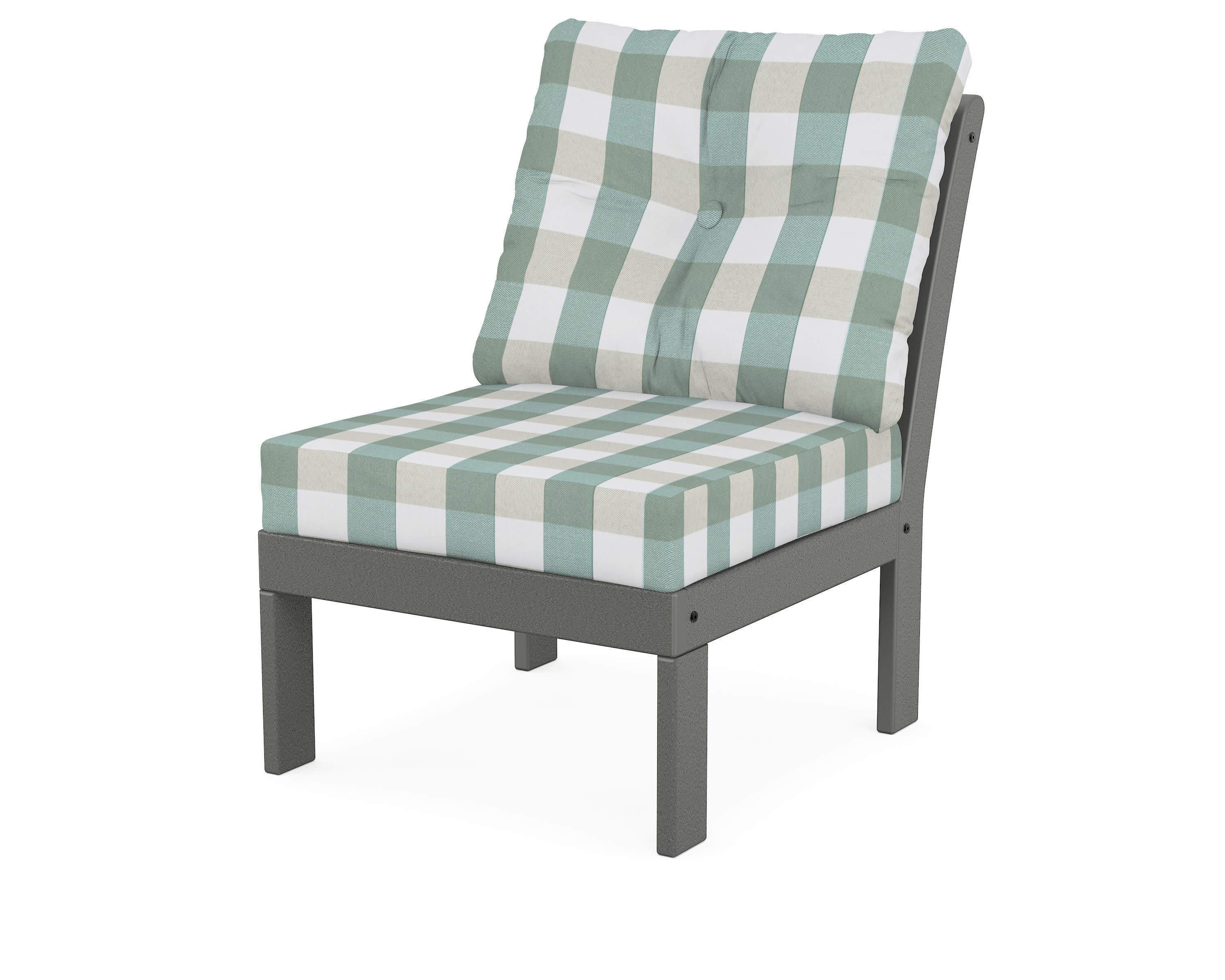 Vineyard Modular Armless Chair in Slate Grey / Buffalo Plaid Glacier Spa