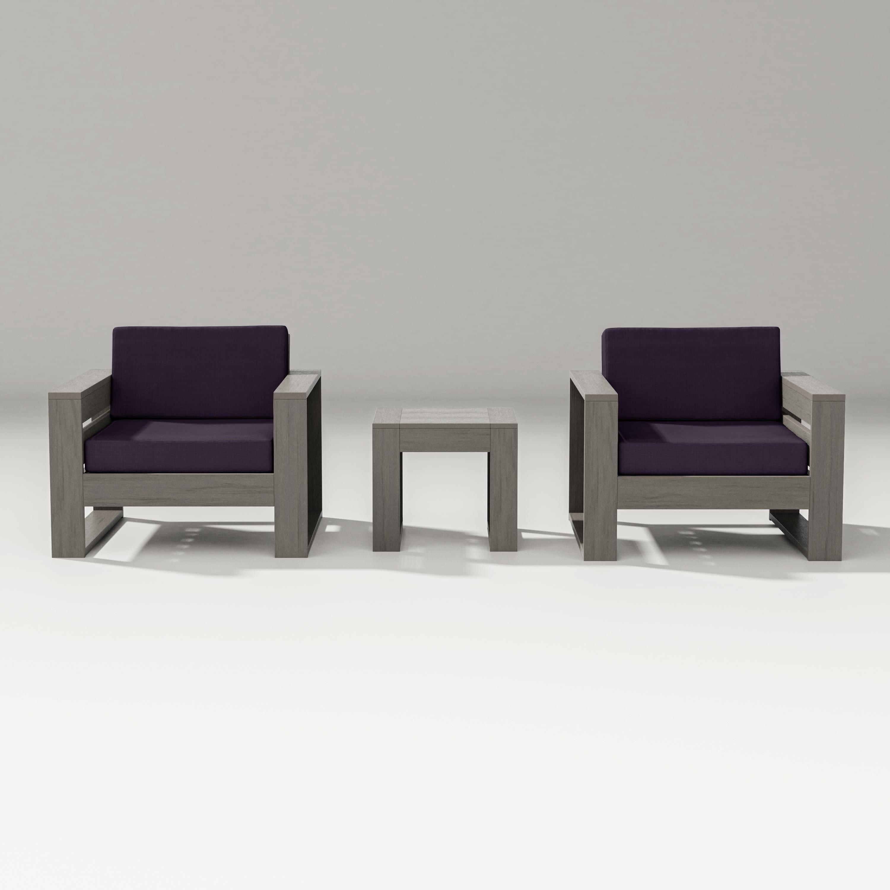 Latitude 3-Piece Lounge Chair Set in Driftwood / Navy Linen