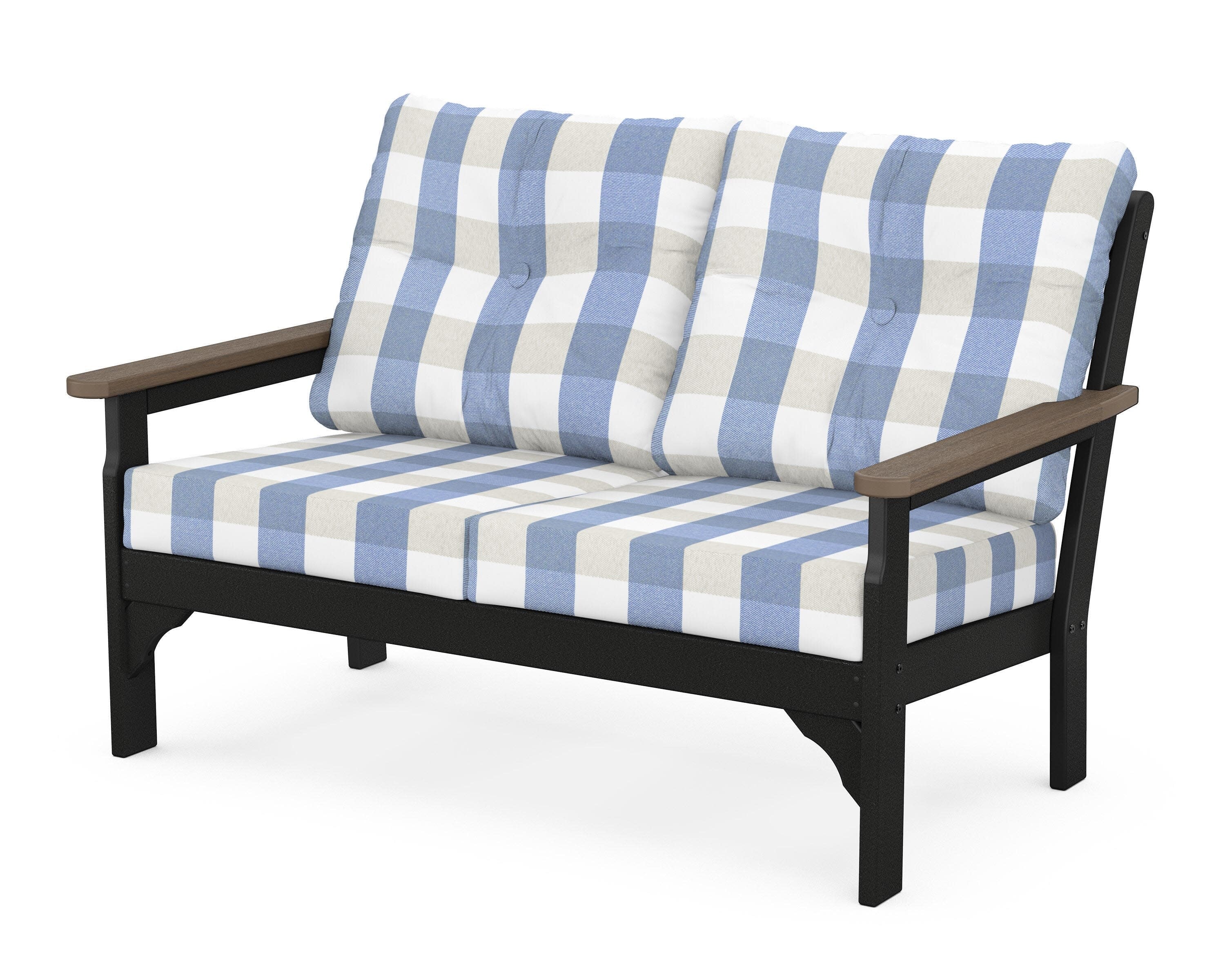Vineyard Deep Seating Loveseat in Black / Kona / Buffalo Plaid Sky Blue