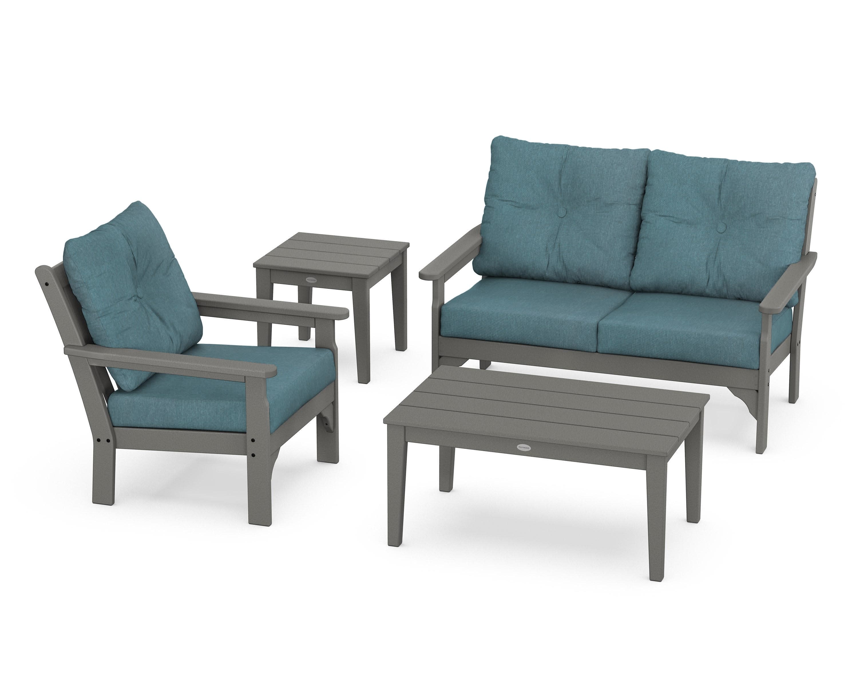 Vineyard 4-Piece Deep Seating Set in Slate Grey / Ocean Teal