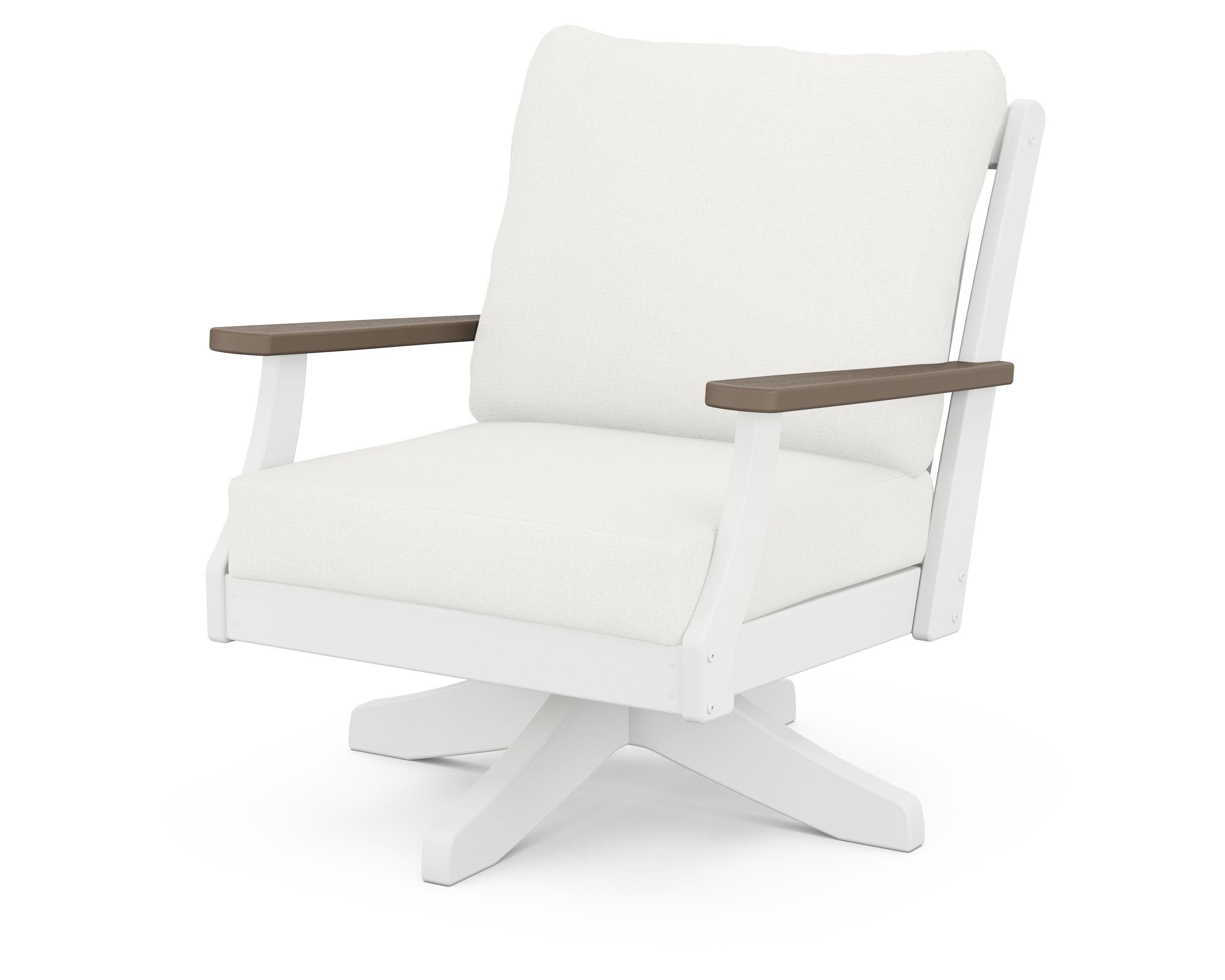 Braxton Deep Seating Swivel Chair in White / Kona / Natural Linen