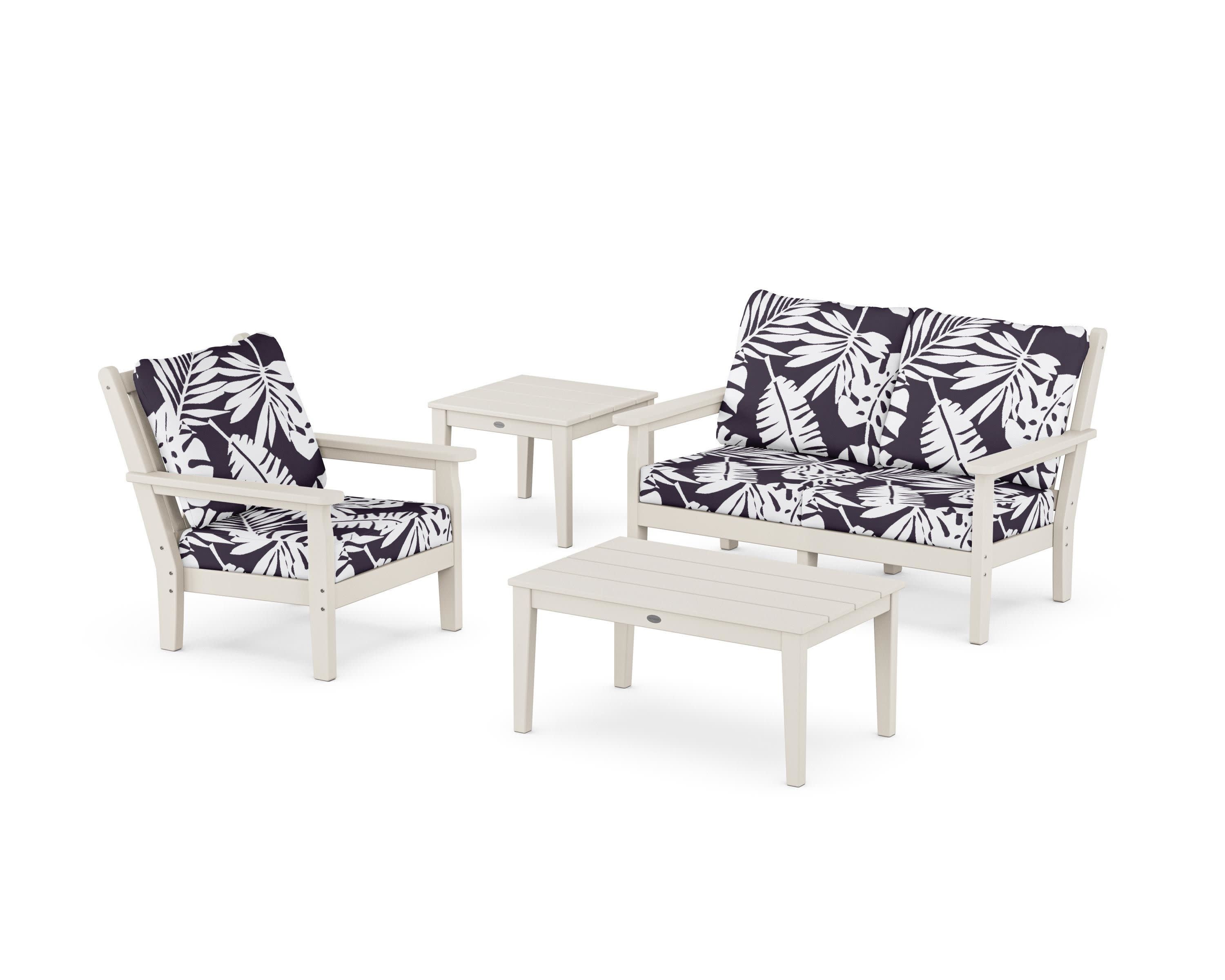 Chippendale 4-Piece Deep Seating Set in Sand / Leaf Navy