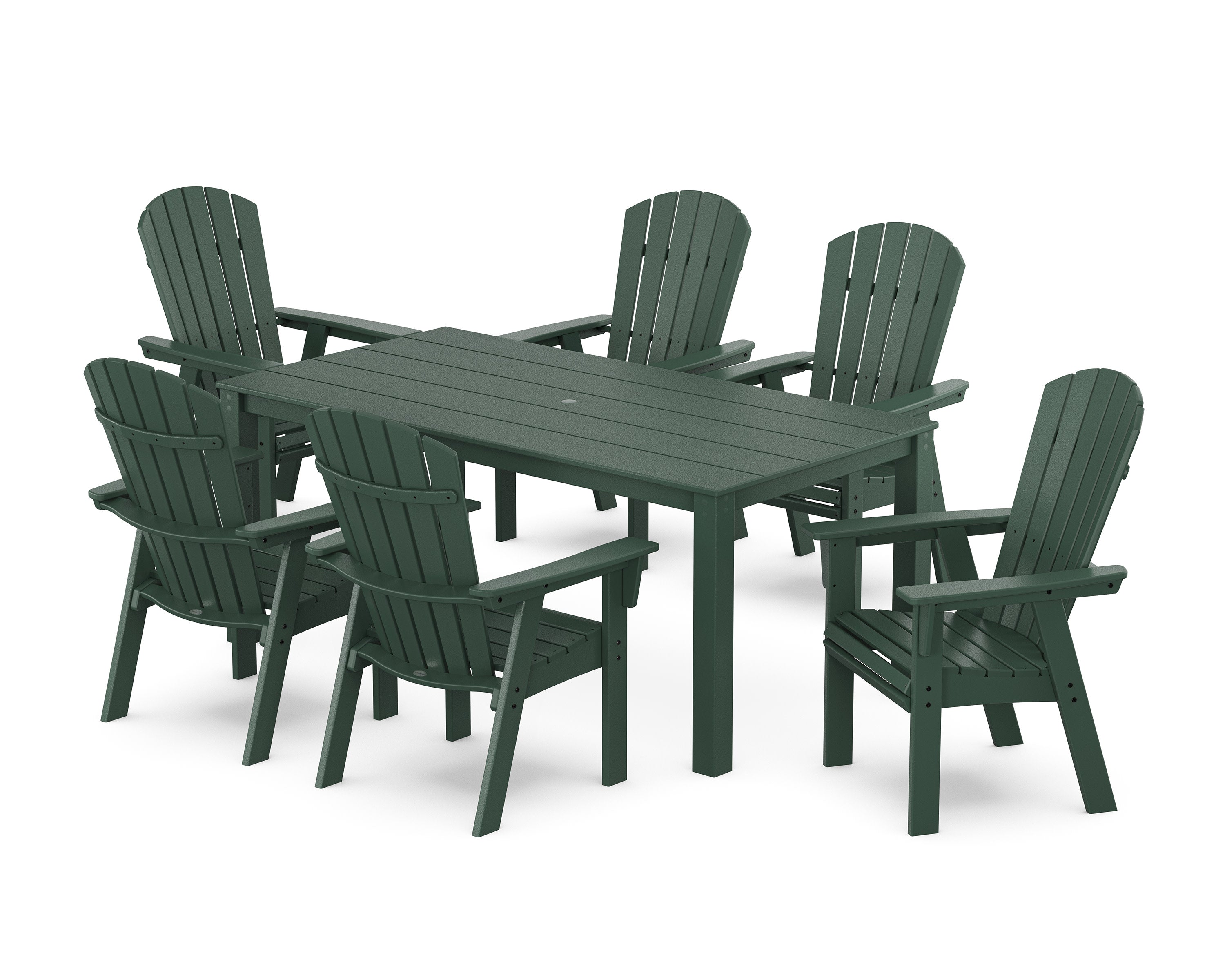 Nautical Curveback Adirondack 7-Piece Parsons Dining Set in Green