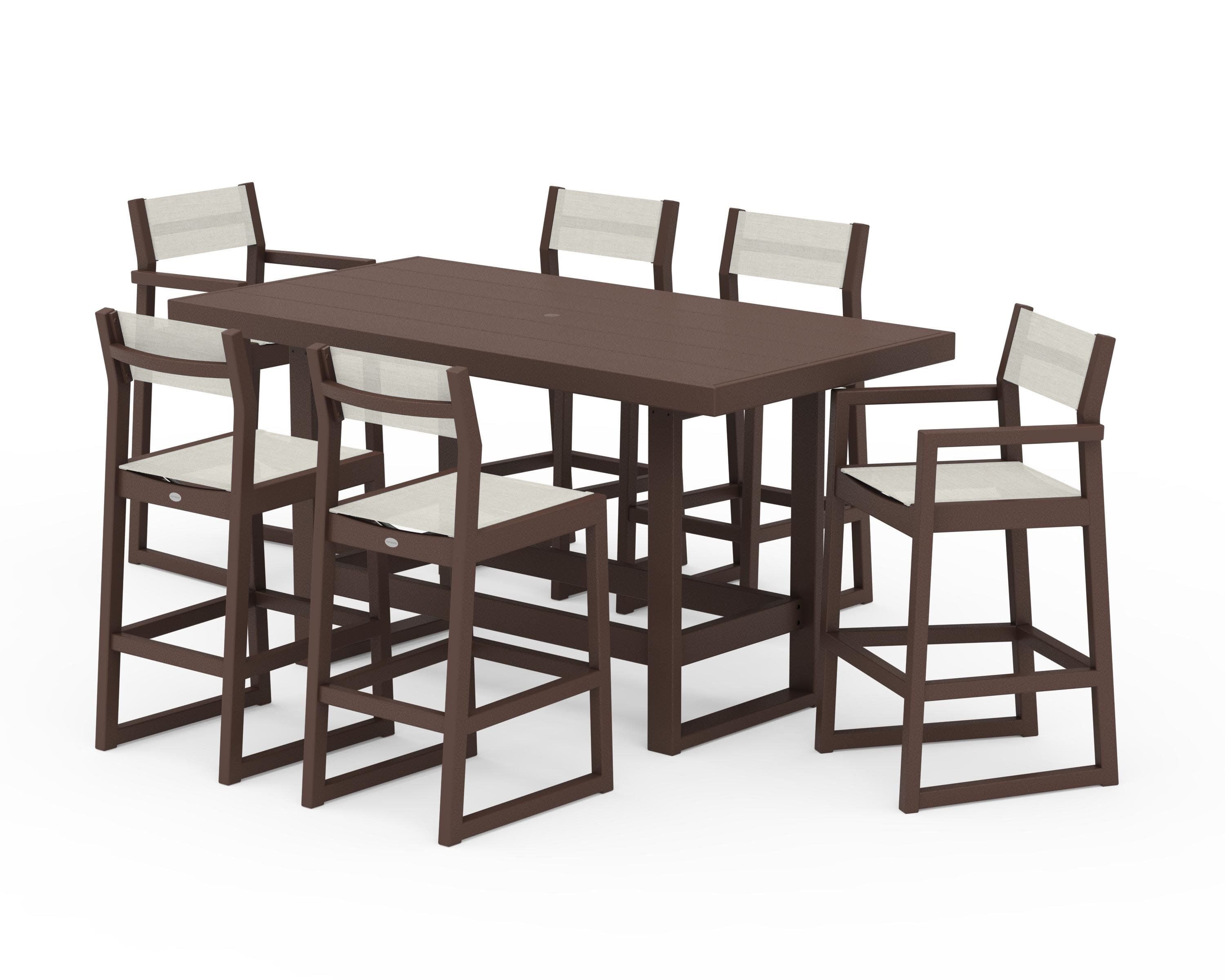 EDGE Sling 7-Piece Bar Table Set in Mahogany / Parchment Sling