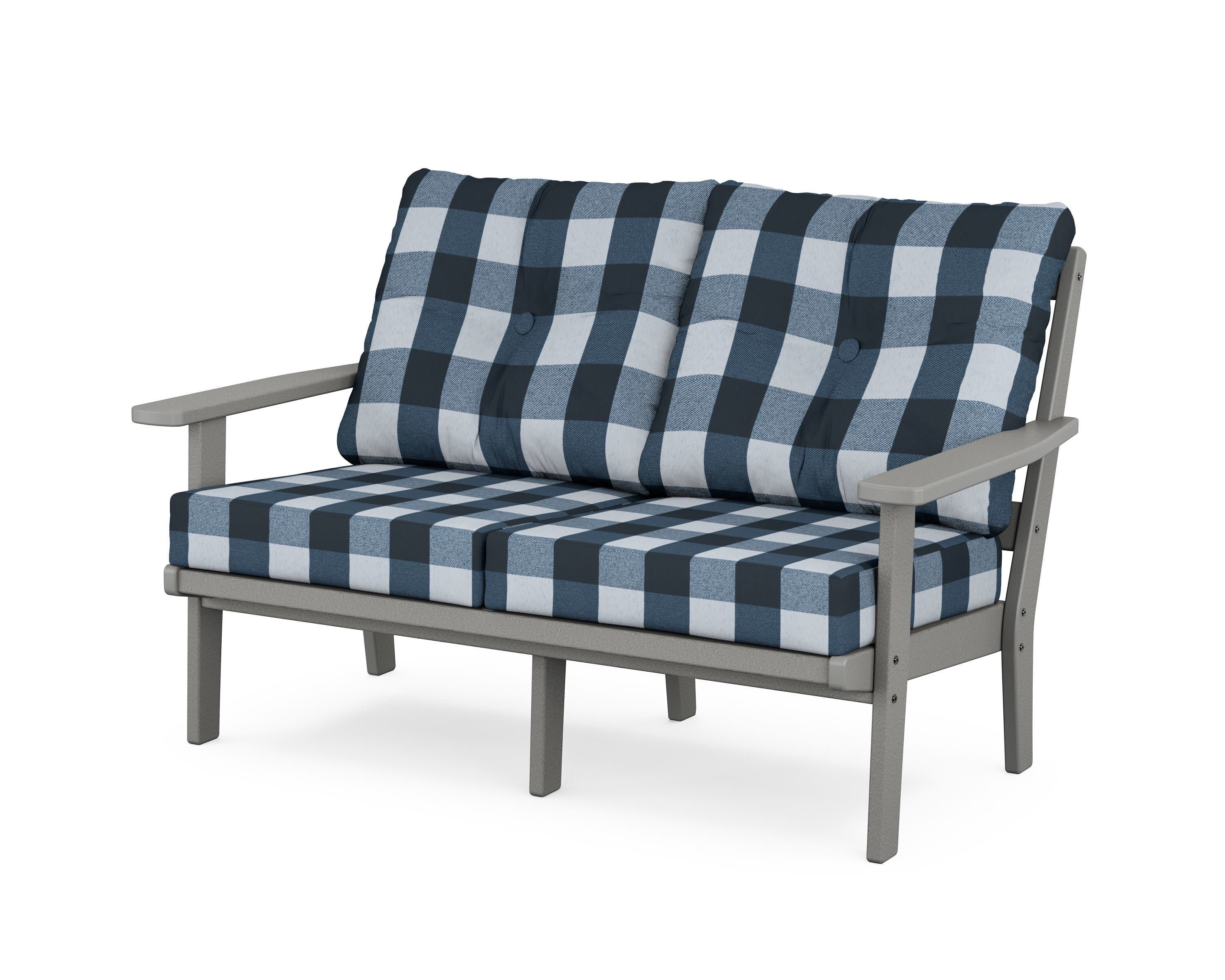Oxford Deep SeatingLoveseat in Slate Grey / Buffalo Plaid Marine Indigo