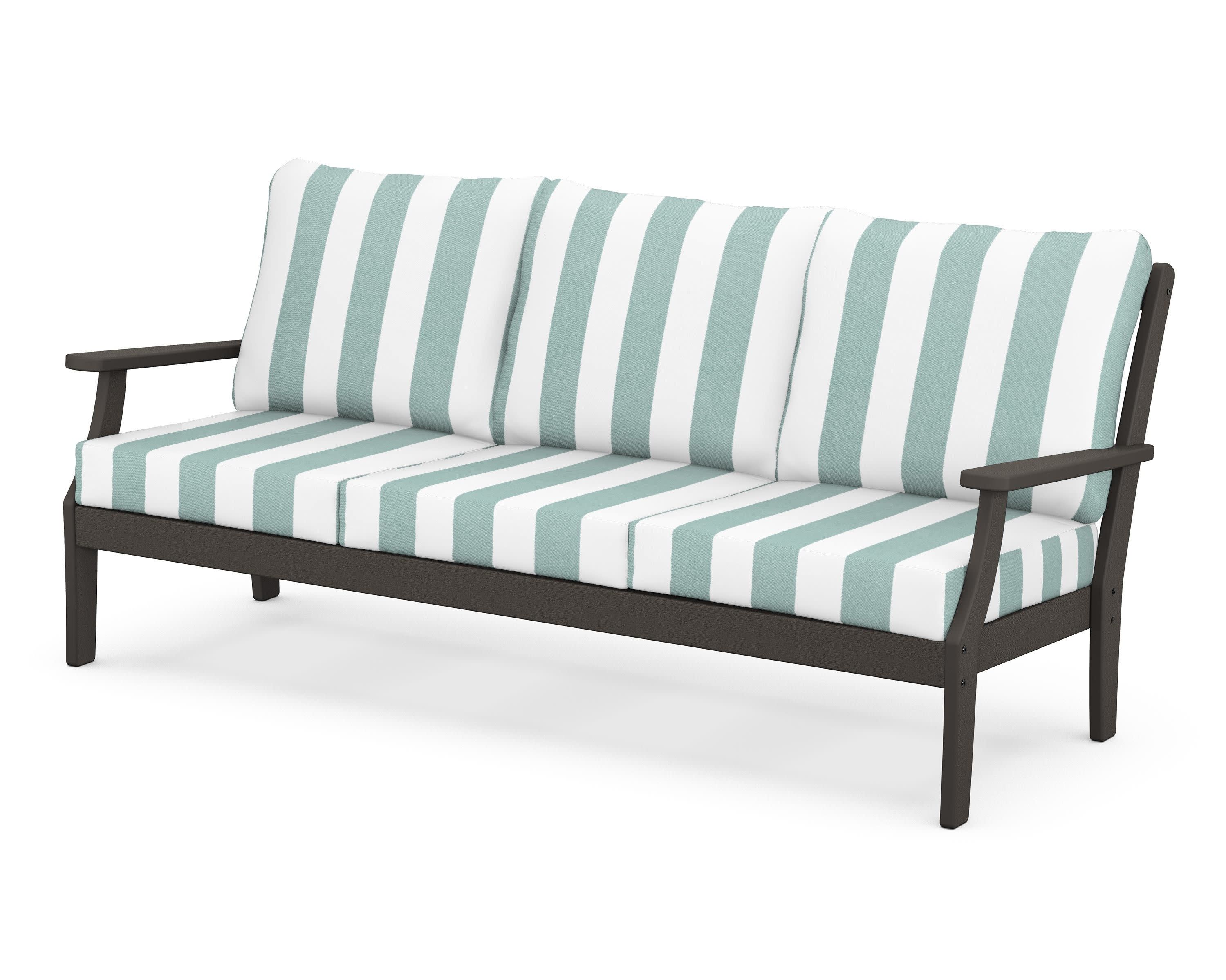 Braxton Deep Seating Sofa in Vintage Coffee / Cabana Stripe Glacier Spa