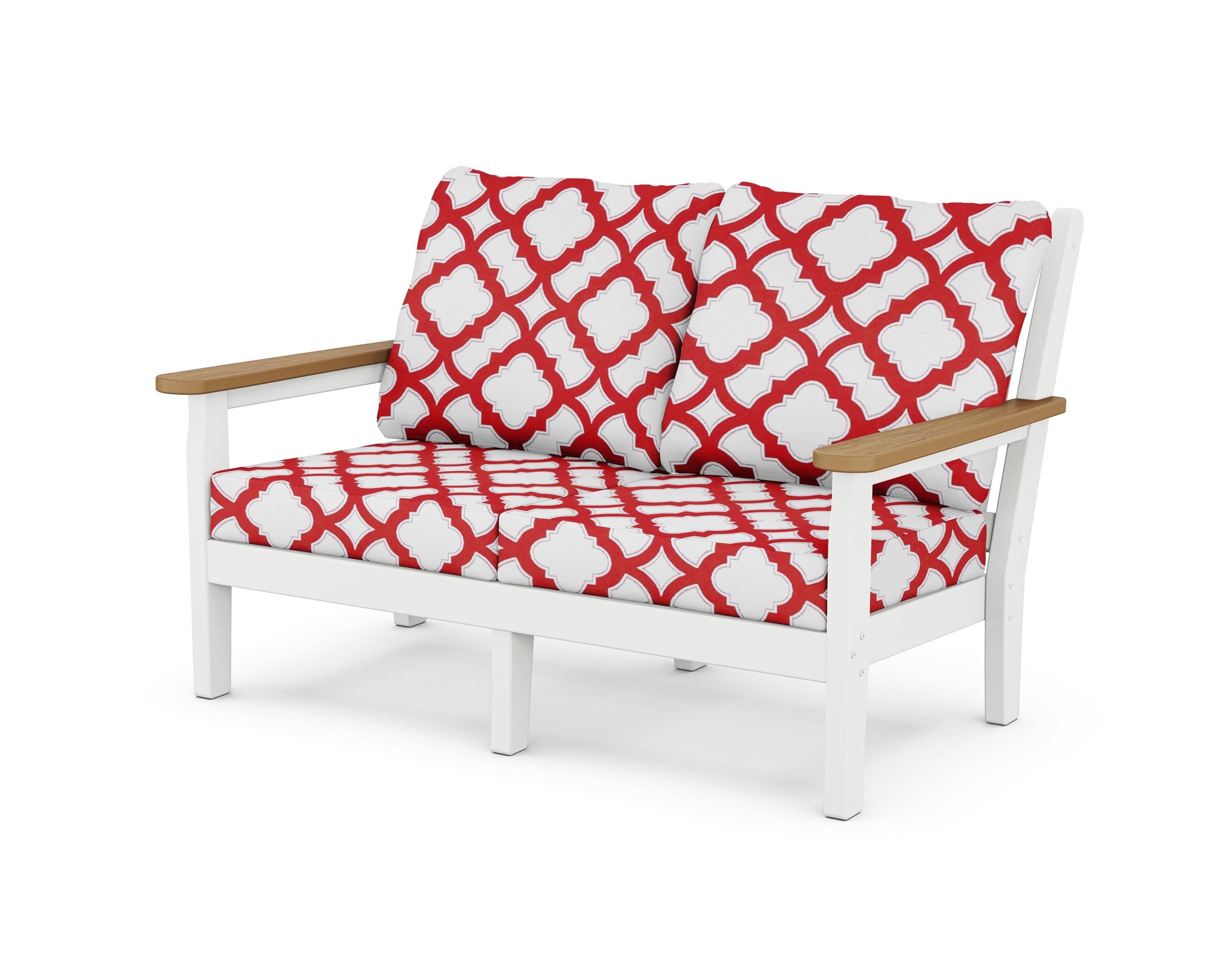 Chippendale Deep Seating Loveseat in White / Natural / Trellis Crimson