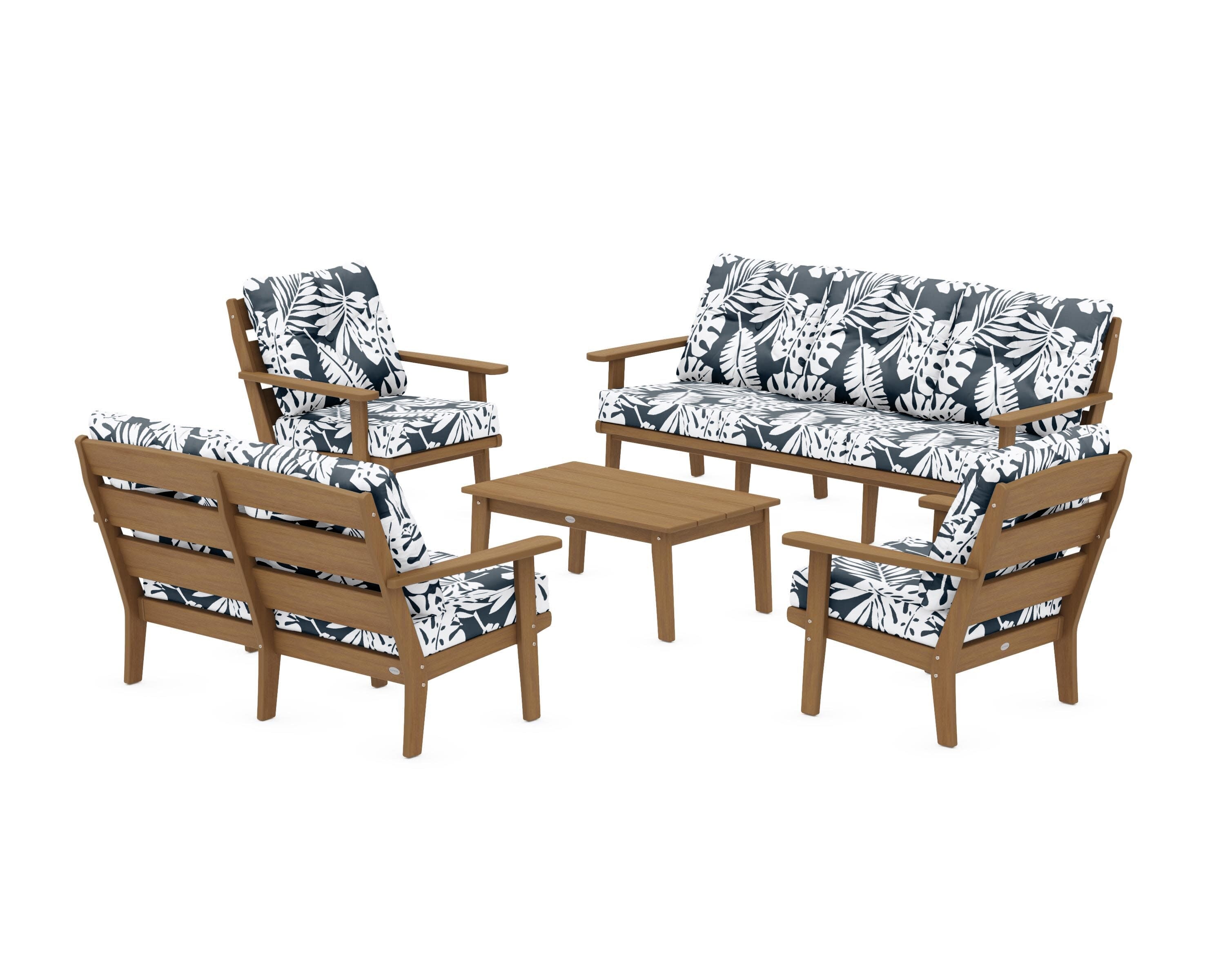 Lakeside 5-Piece Lounge Sofa Set in Natural / Leaf Marine Indigo