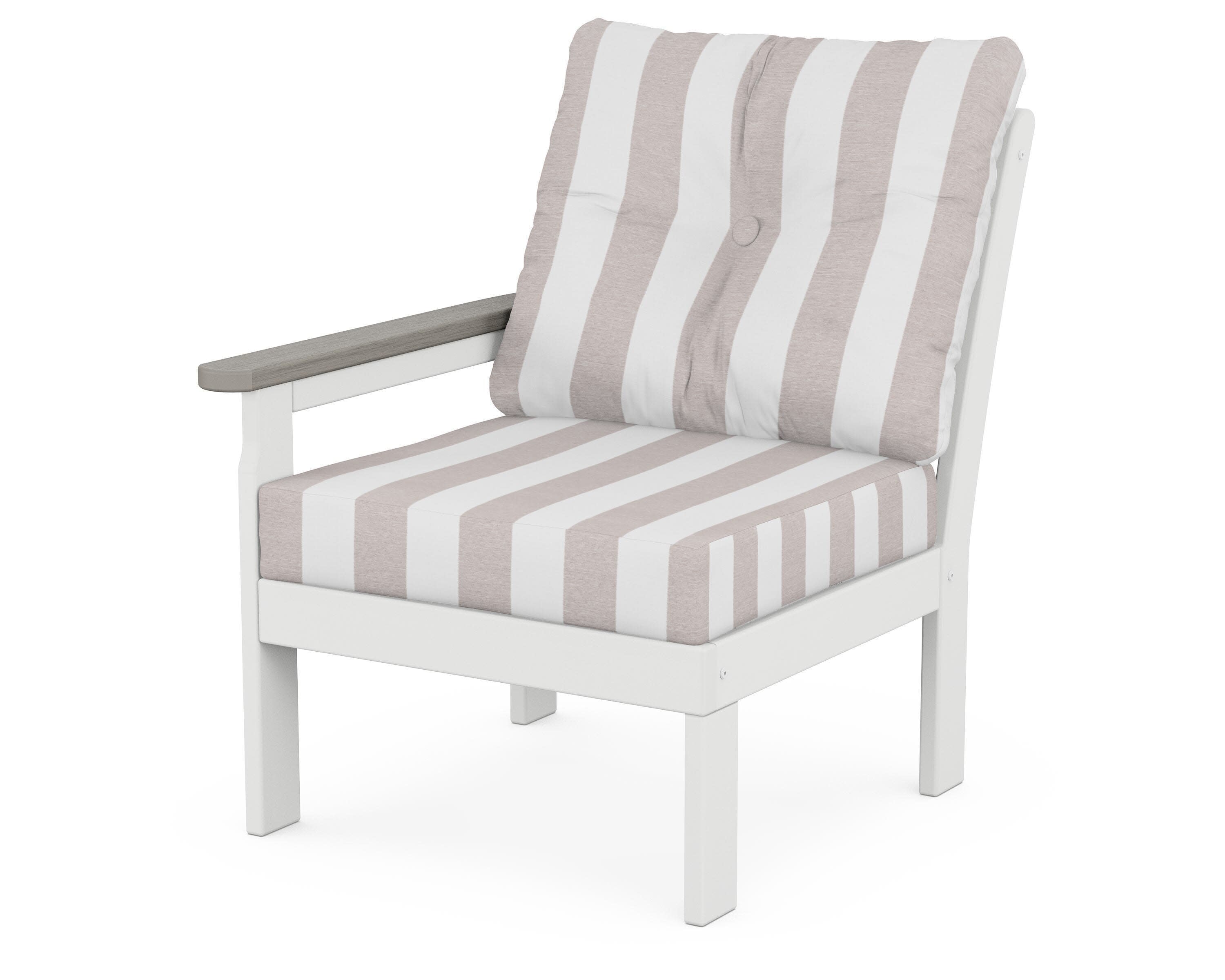 Vineyard Modular Left Arm Chair in White / Driftwood / Cabana Stripe Dune Burlap