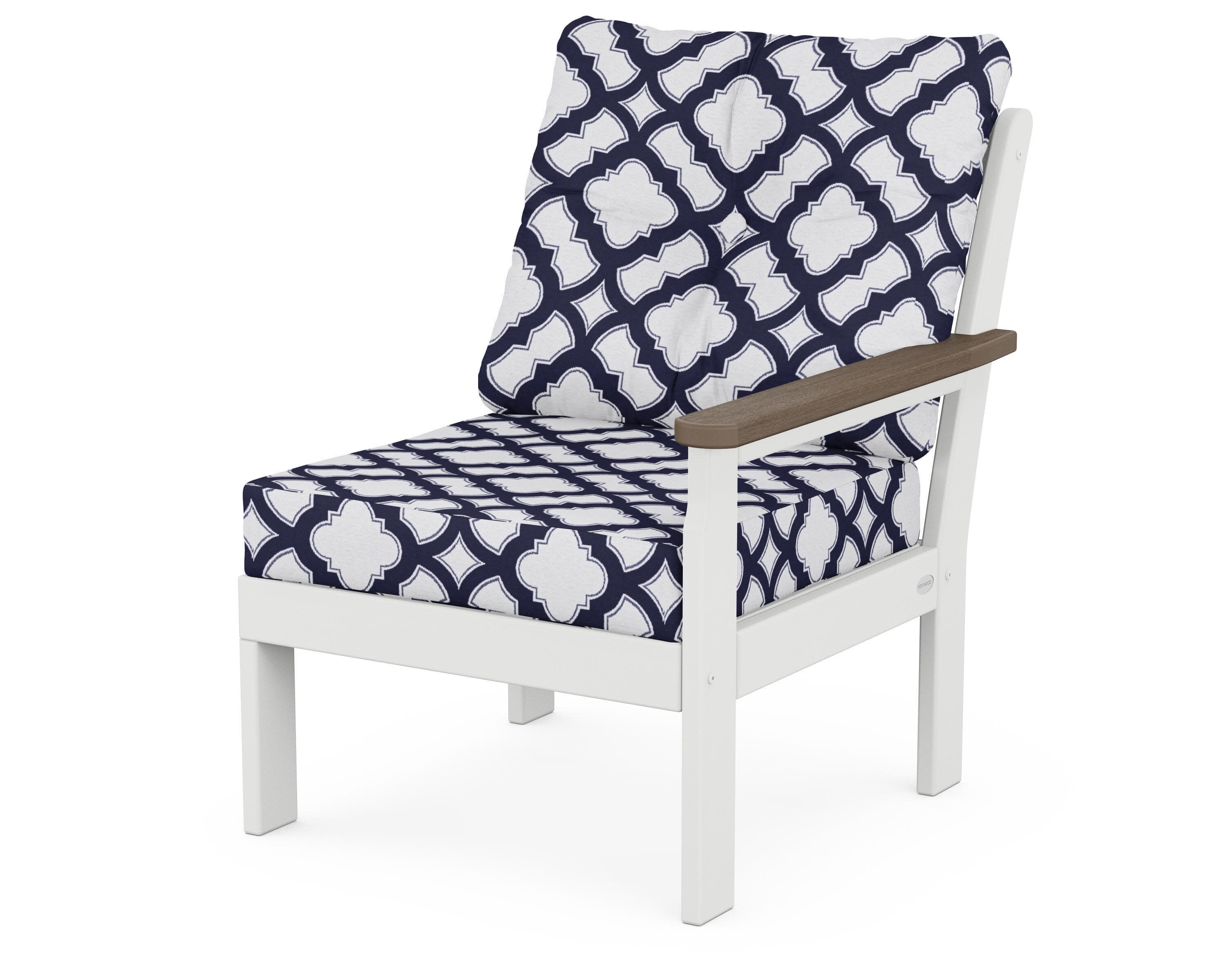 Vineyard Modular Right Arm Chair in White / Kona / Trellis Navy