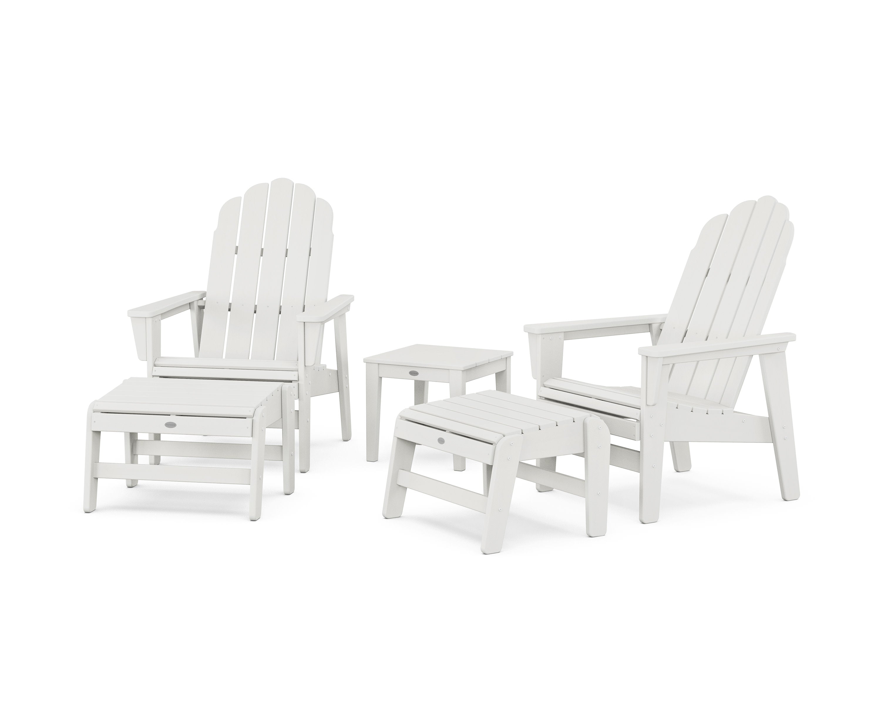 5-Piece Vineyard Grand Upright Adirondack Set with Ottomans and Side Table in Vintage White