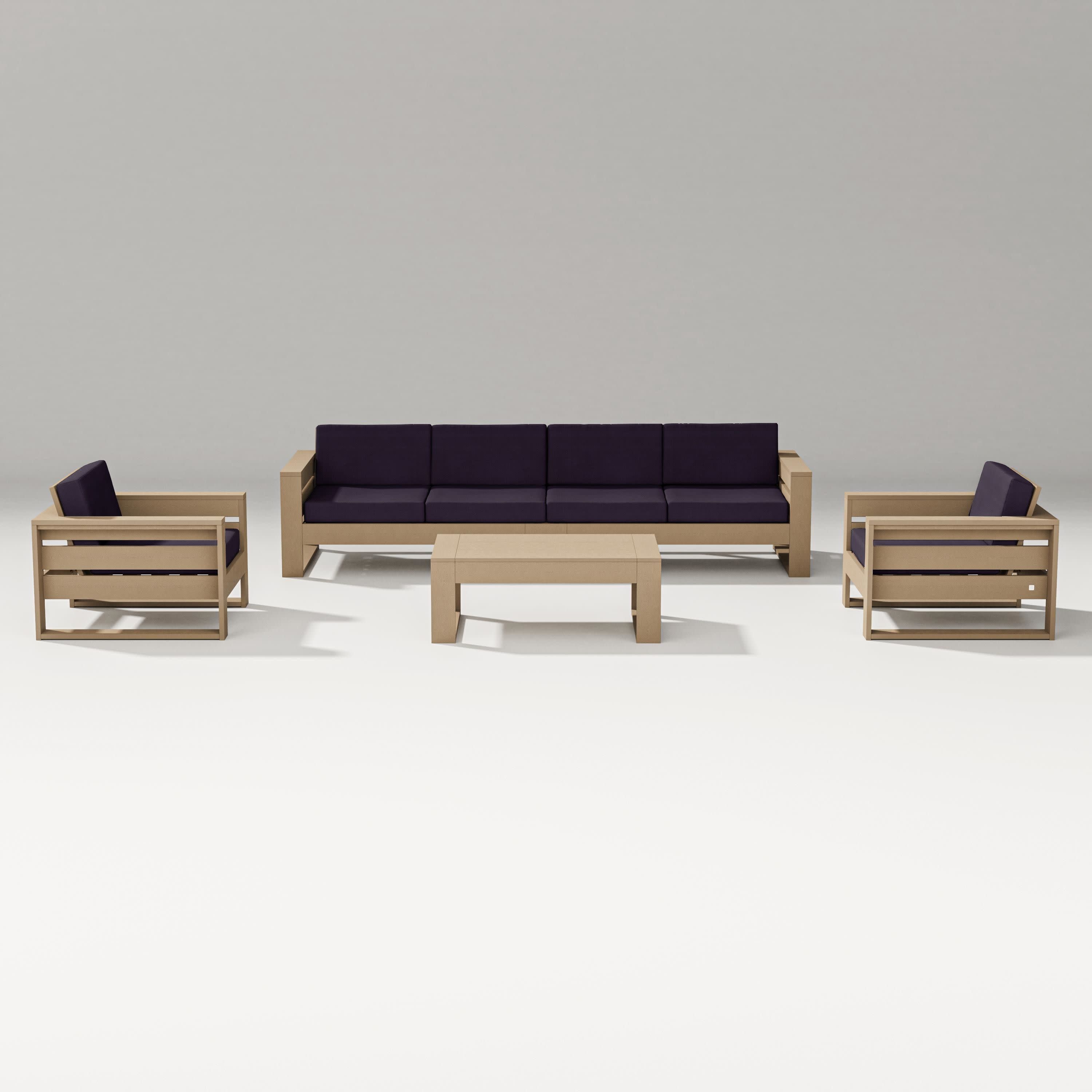 Latitude 5-Piece Lounge Sofa Set in Vintage Sahara / Navy Linen