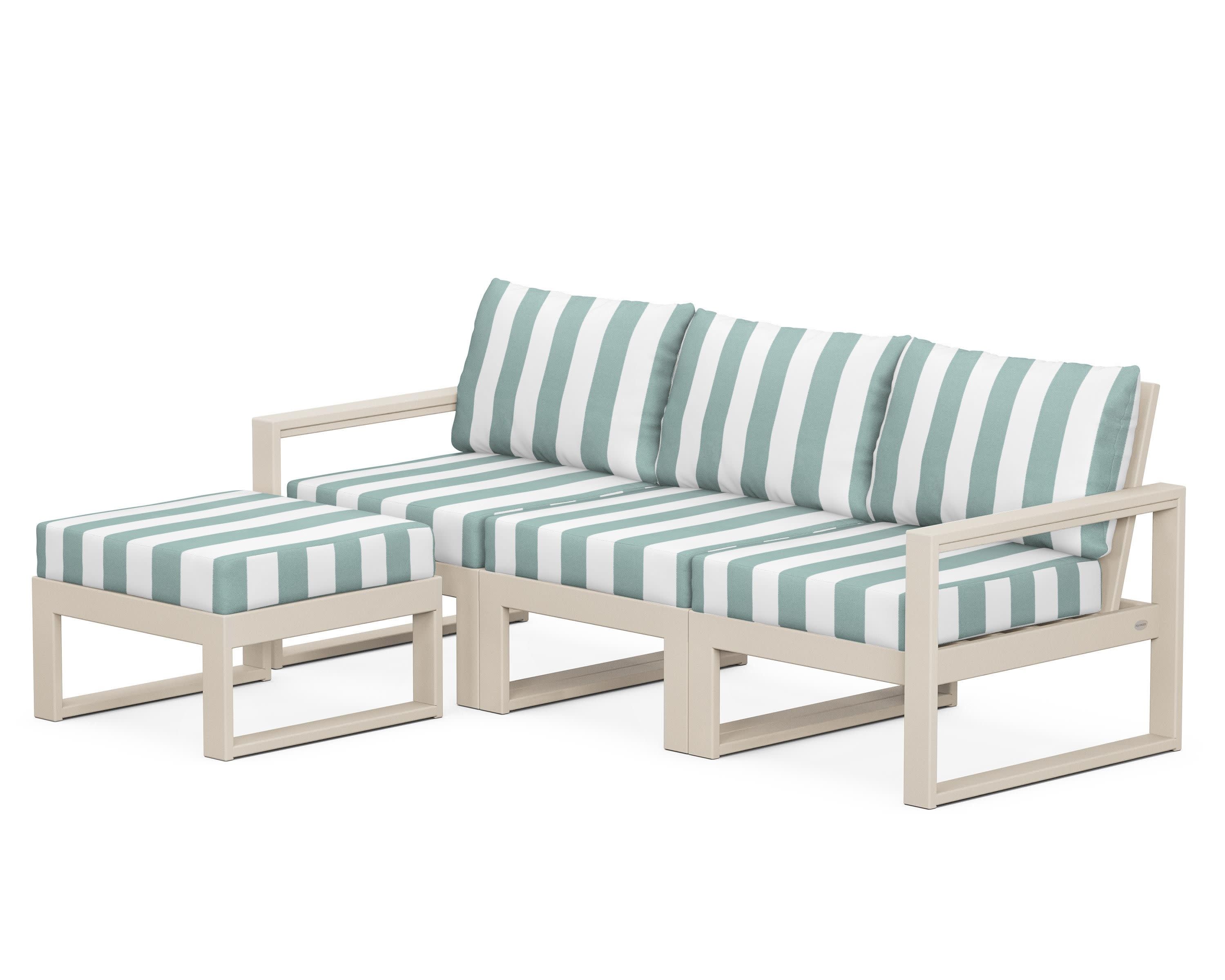 EDGE 4-Piece Modular Deep Seating Set with Ottoman in Sand / Cabana Stripe Glacier Spa