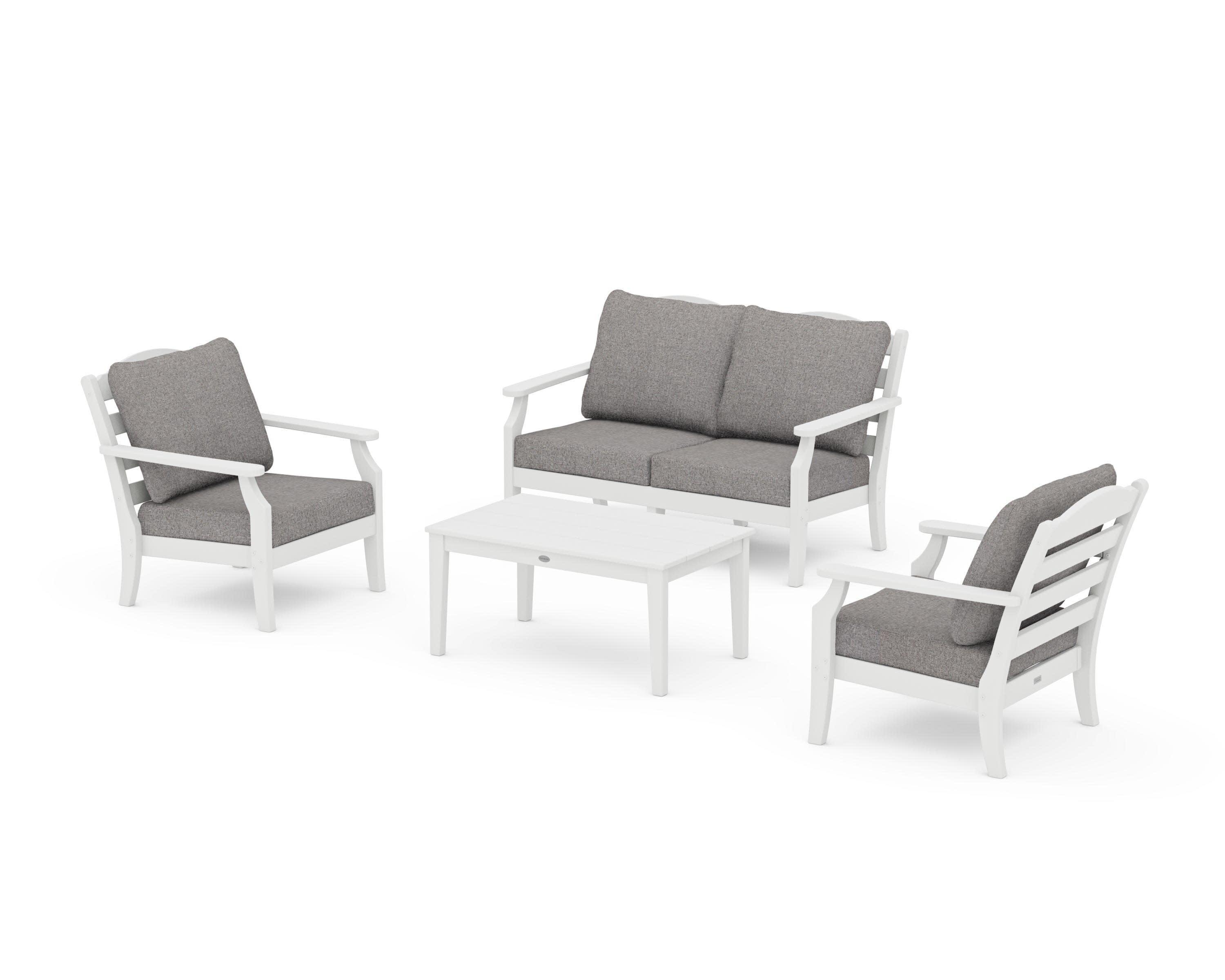 Savannah 4-Piece Deep Seating Set with Loveseat in White / Grey Mist