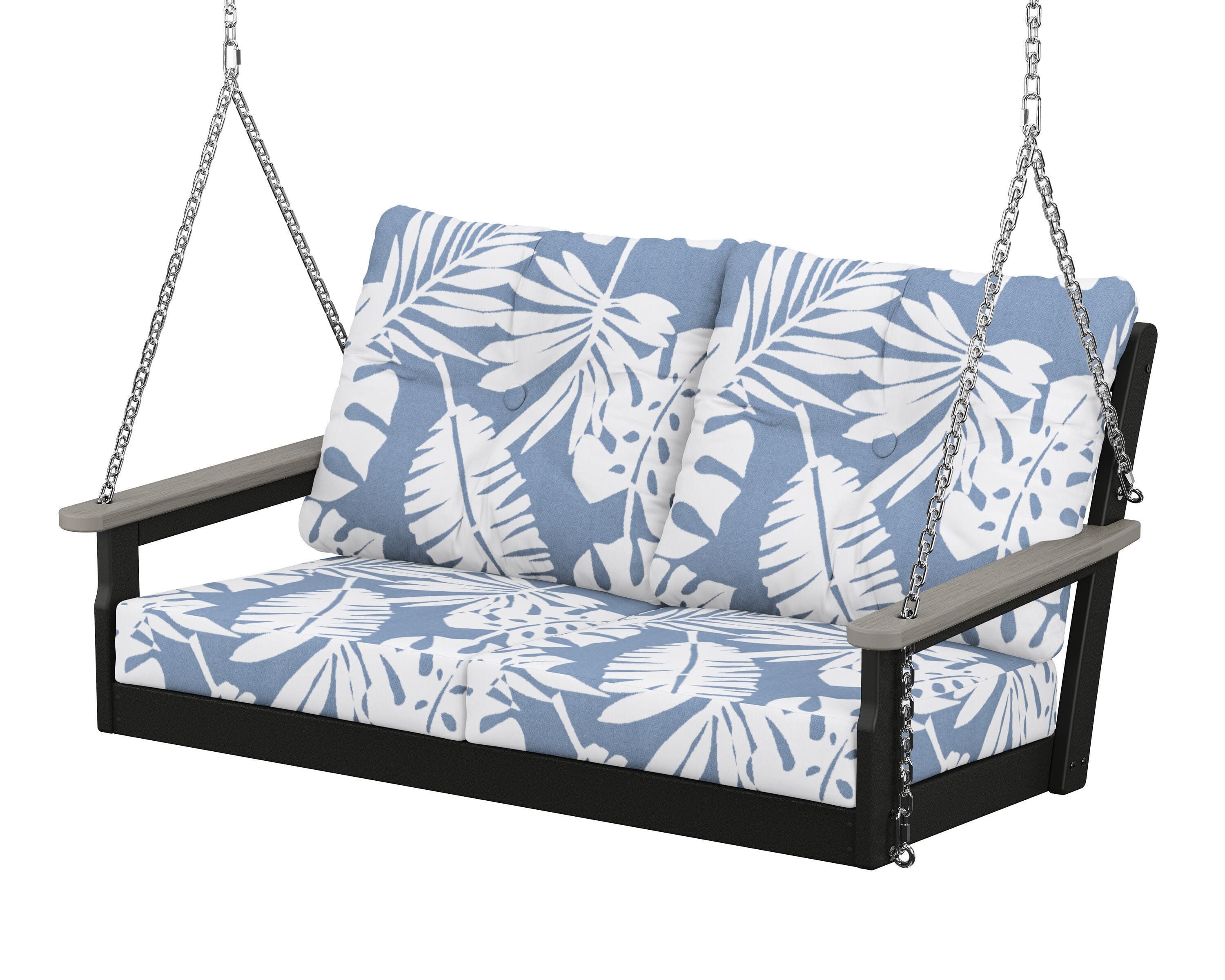 Vineyard Deep Seating Swing in Black / Driftwood / Leaf Sky Blue