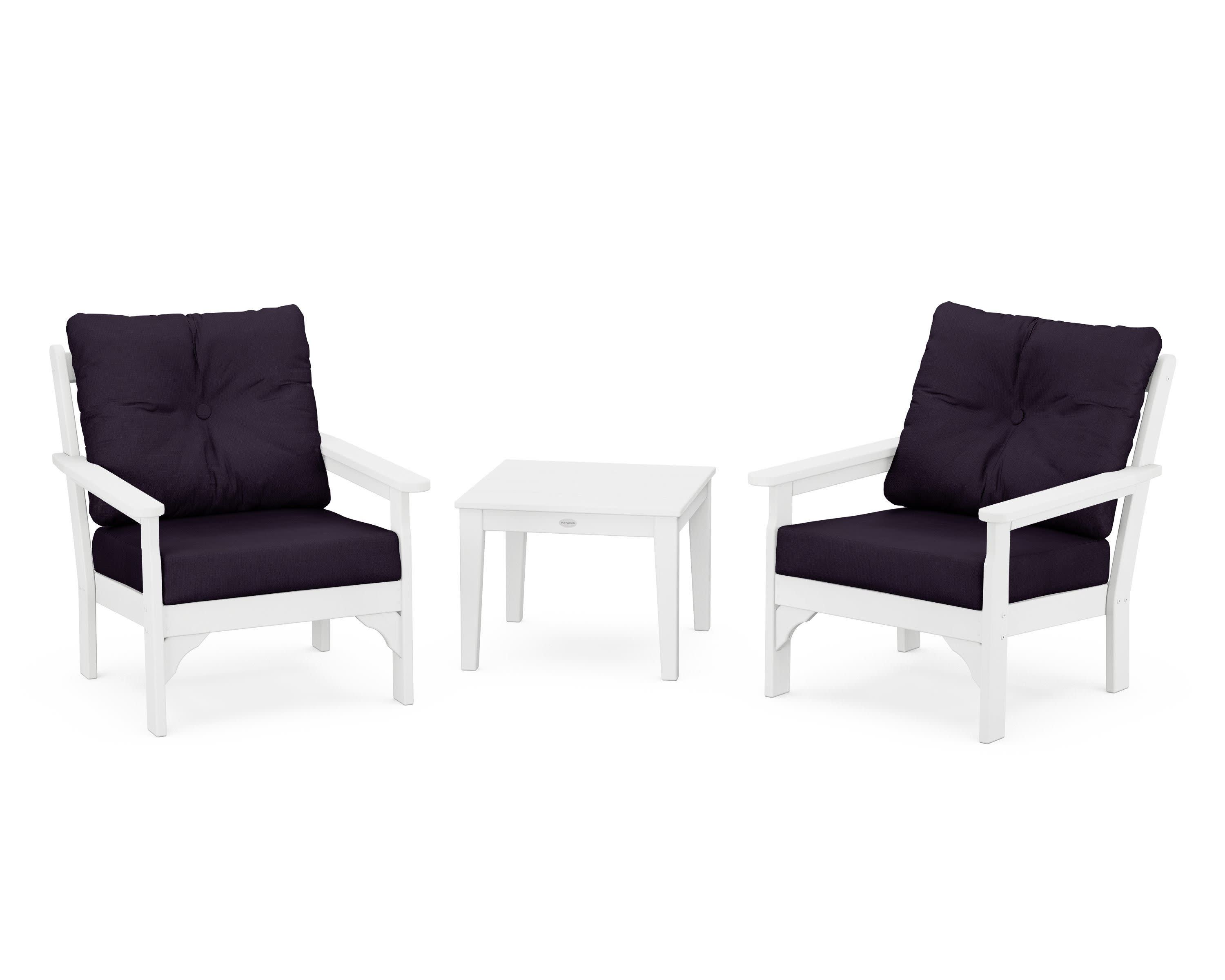 Vineyard 3-Piece Deep Seating Set in White / Navy Linen