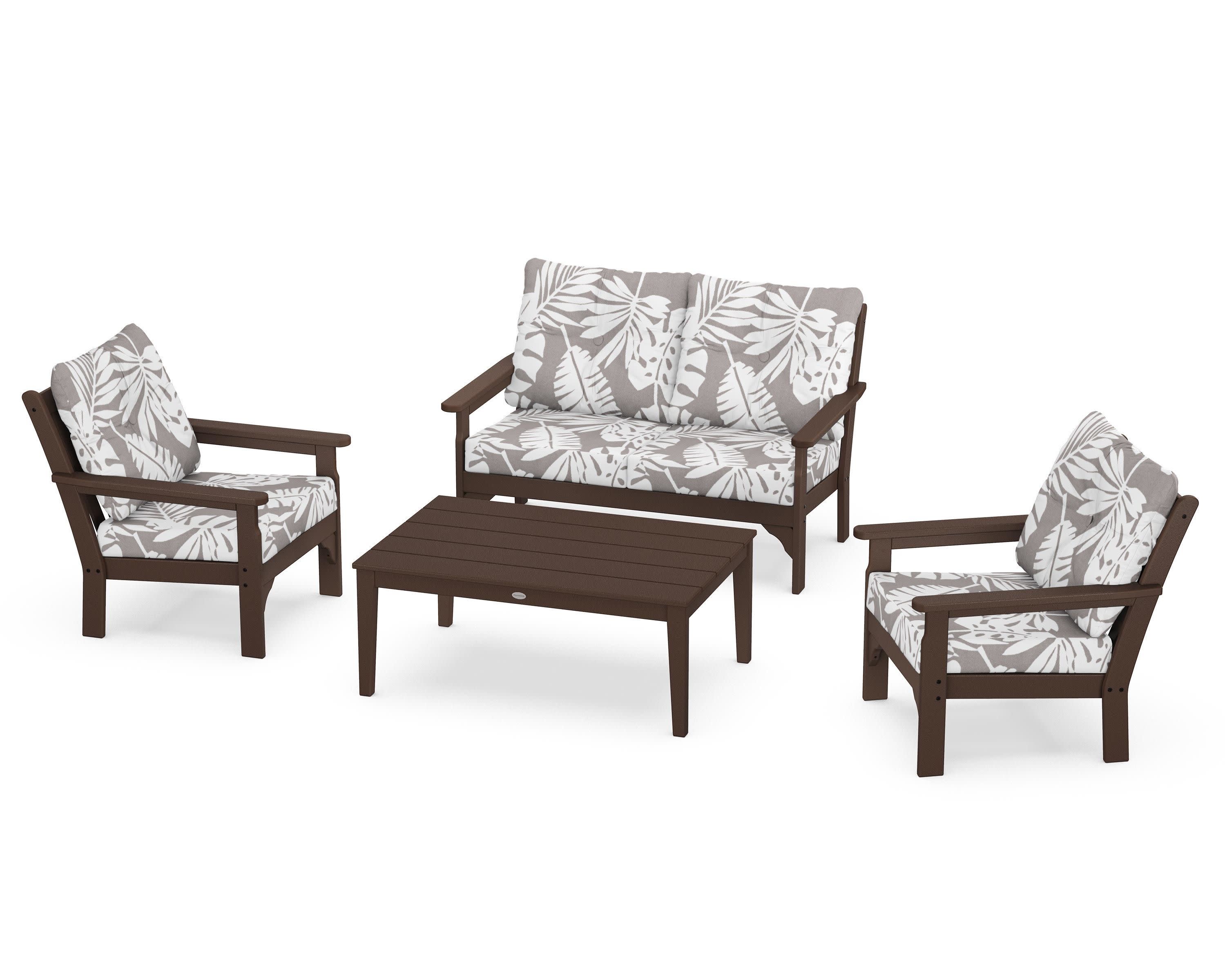 Vineyard 4-Piece Deep Seating Set in Mahogany / Leaf Grey Mist