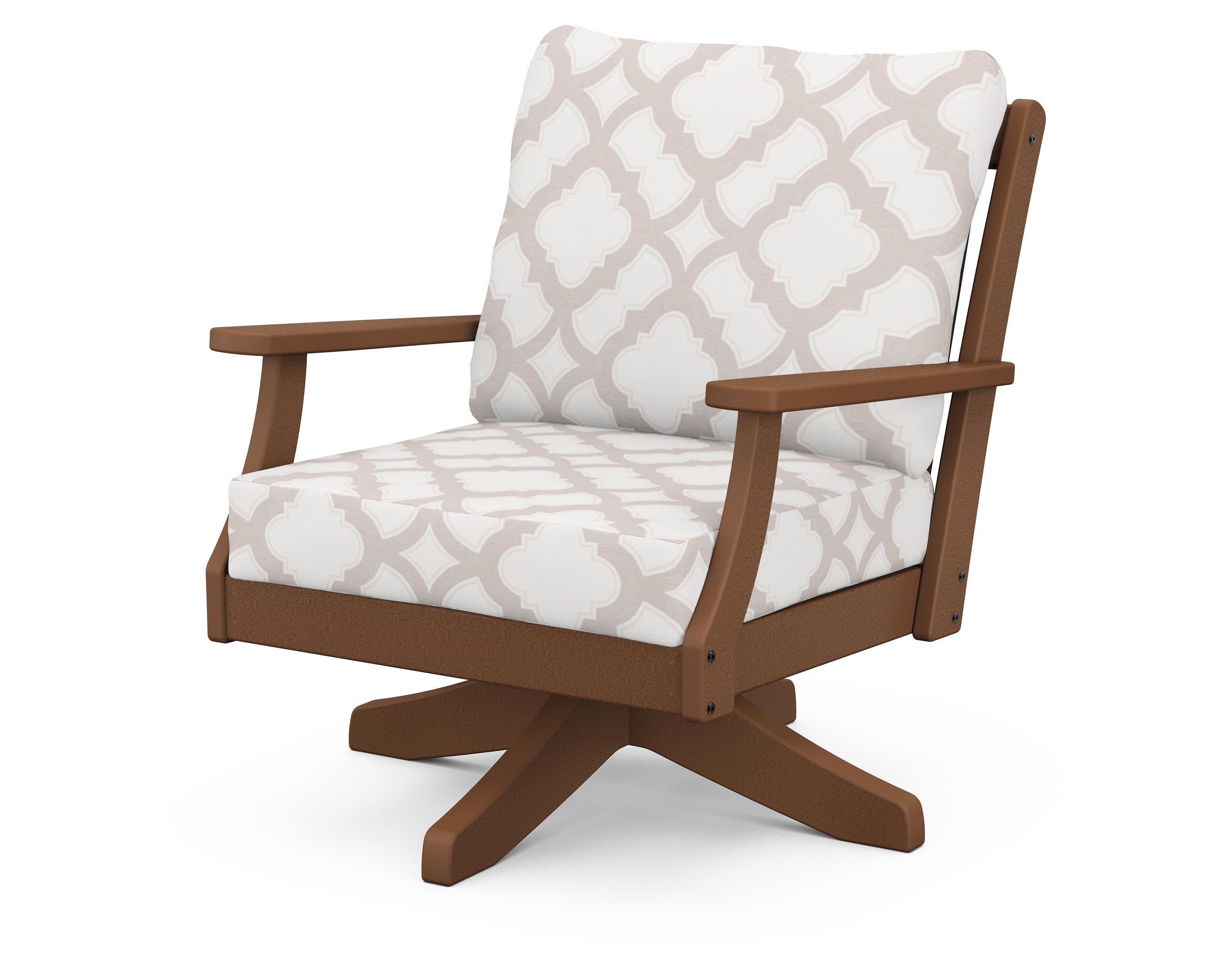 Braxton Deep Seating Swivel Chair in Teak / Trellis Dune Burlap
