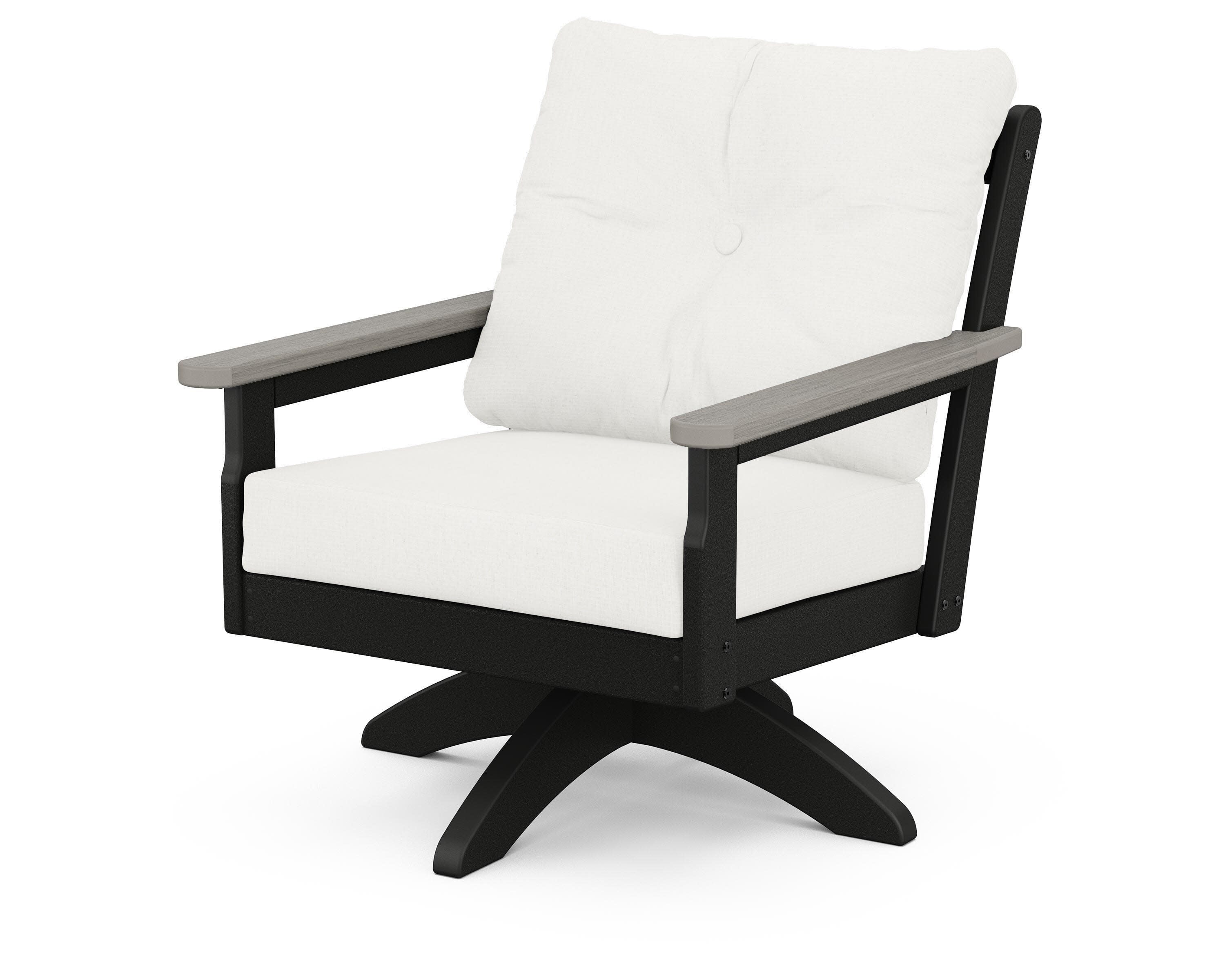 Vineyard Deep Seating Swivel Chair in Black / Driftwood / Natural Linen