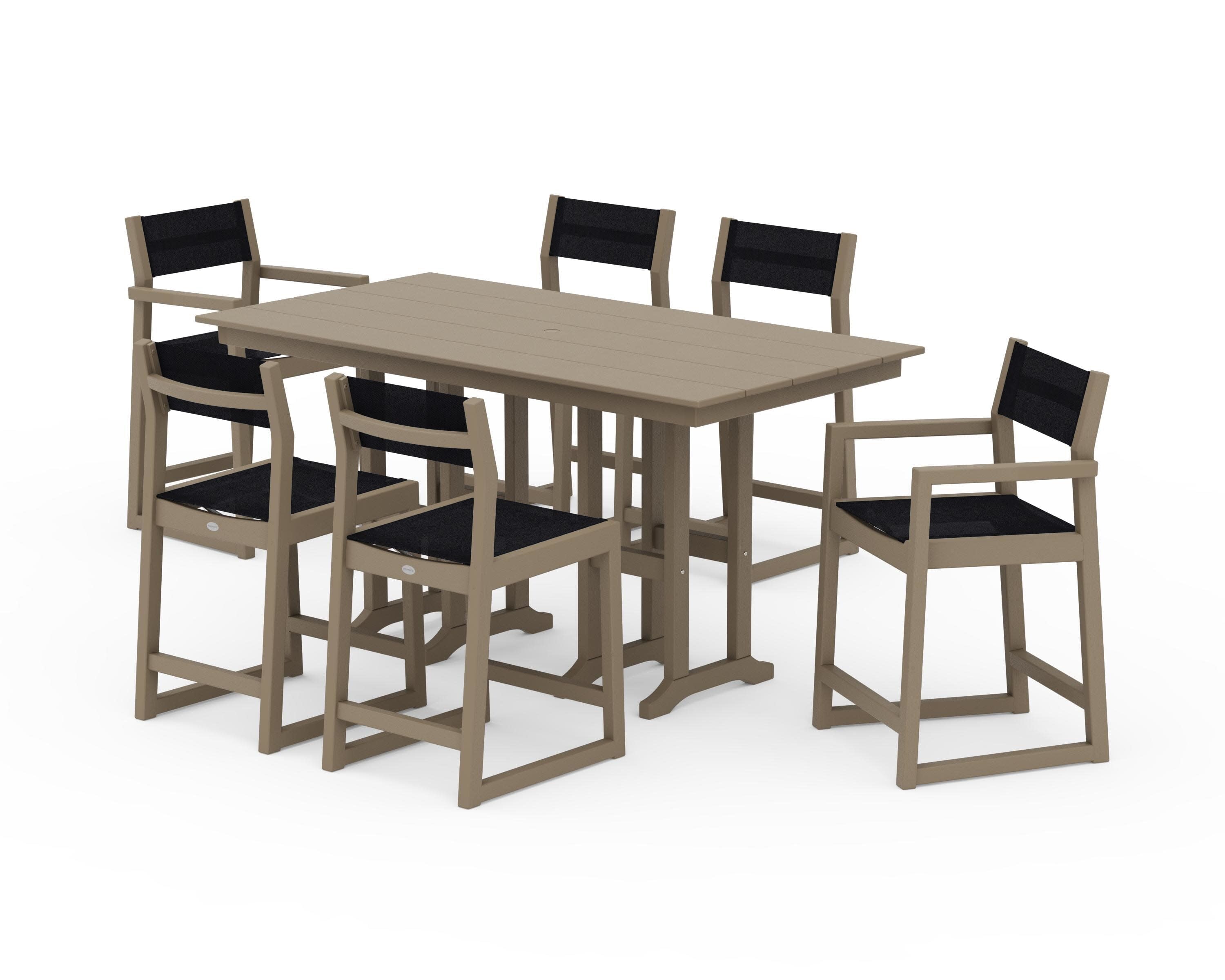 EDGE Sling 7-Piece Farmhouse Counter Set in Vintage Sahara / Black Sling