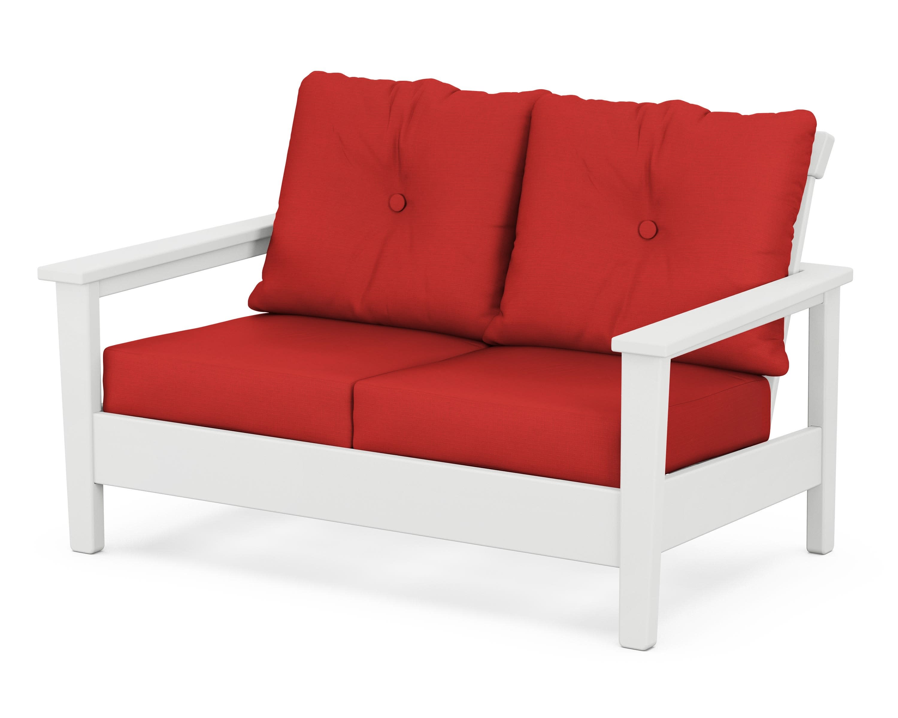Prescott Deep Seating Loveseat in White / Crimson Linen