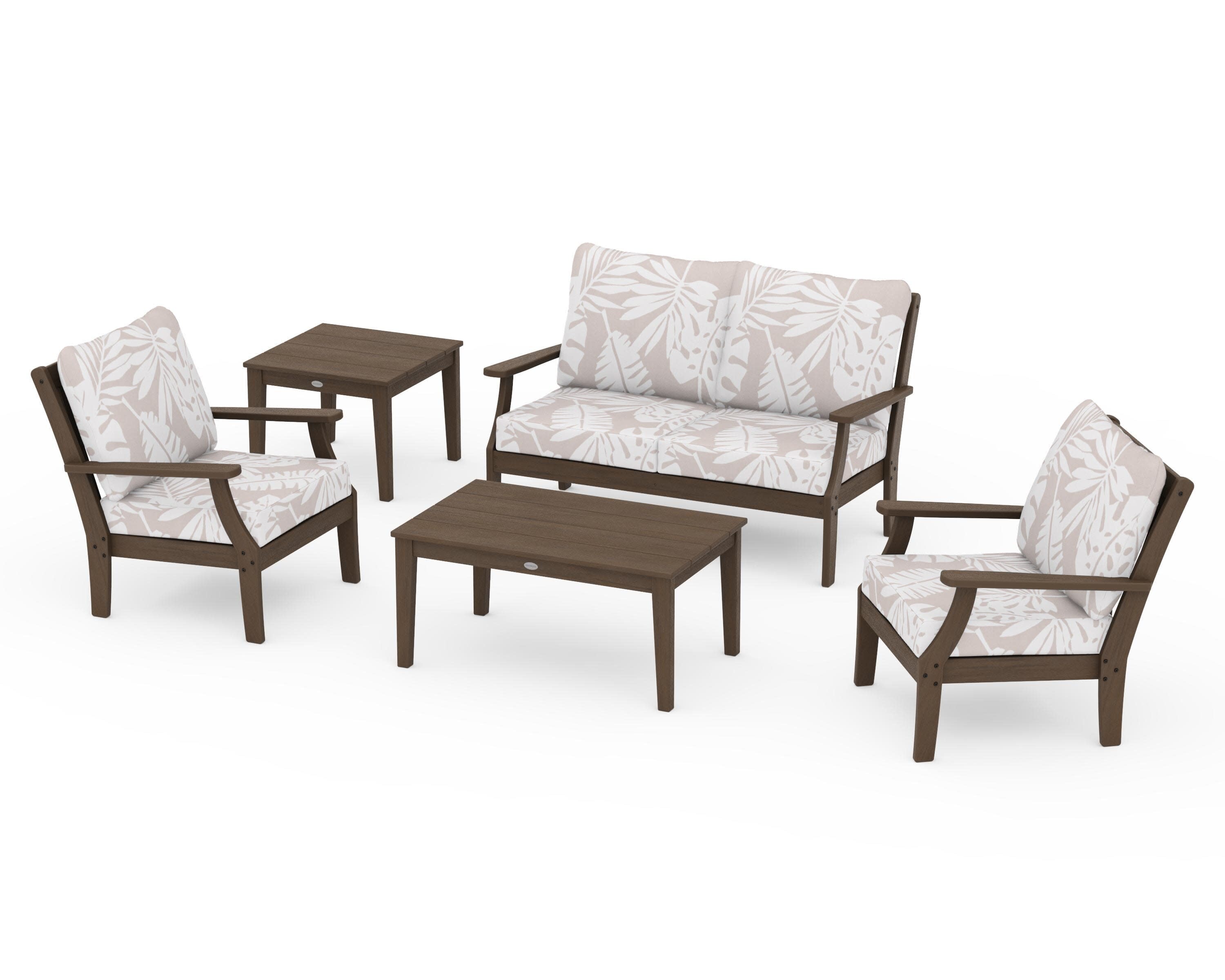 Braxton 5-Piece Deep Seating Set in Kona / Leaf Dune Burlap