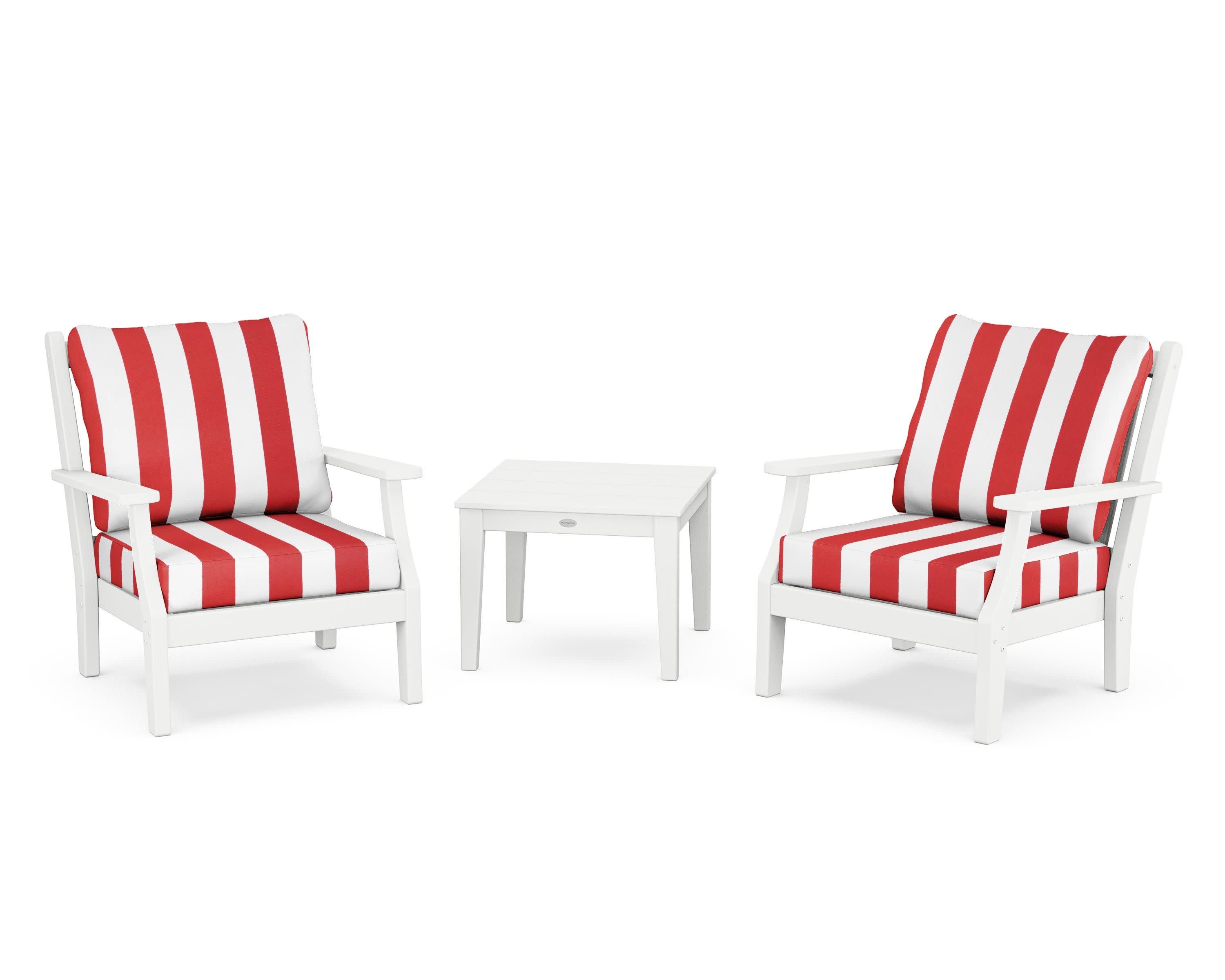 Wovendale 3-Piece Deep Seating Set in White / Cabana Stripe Crimson