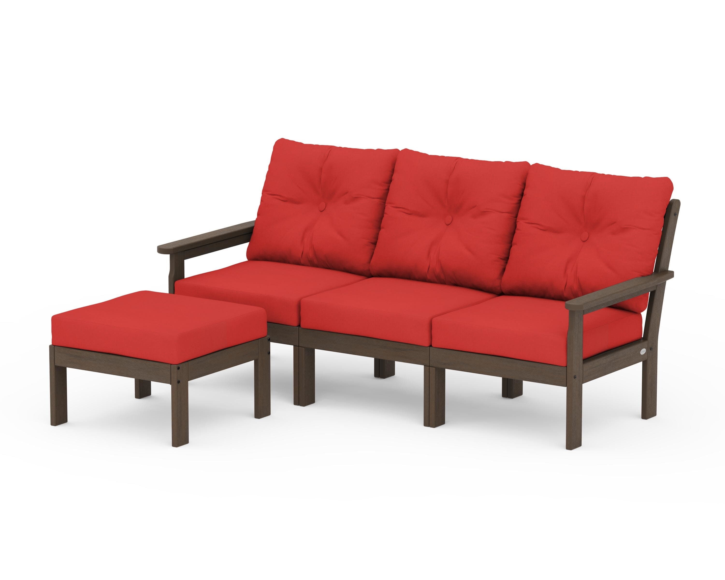 Vineyard 4-Piece Sectional with Ottoman in Kona / Crimson Linen