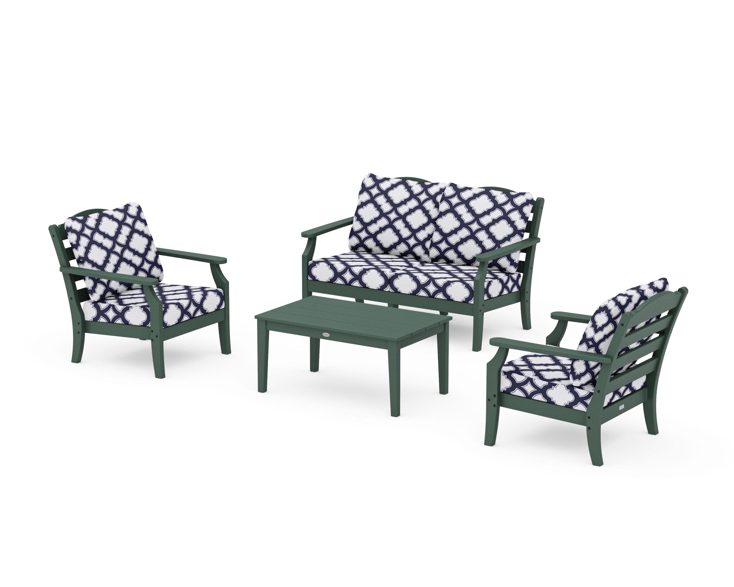 Savannah 4-Piece Deep Seating Set with Loveseat in Green / Trellis Navy